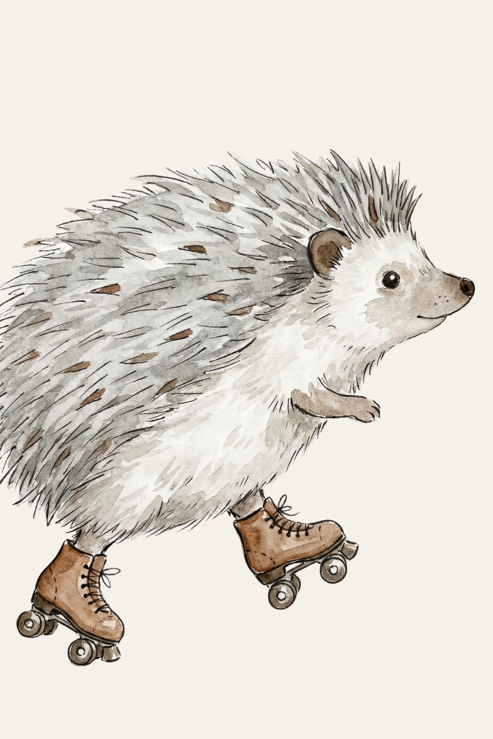 Watercolor Roller Skating Hedgehog Wall Art - Spiky Roller Skater
