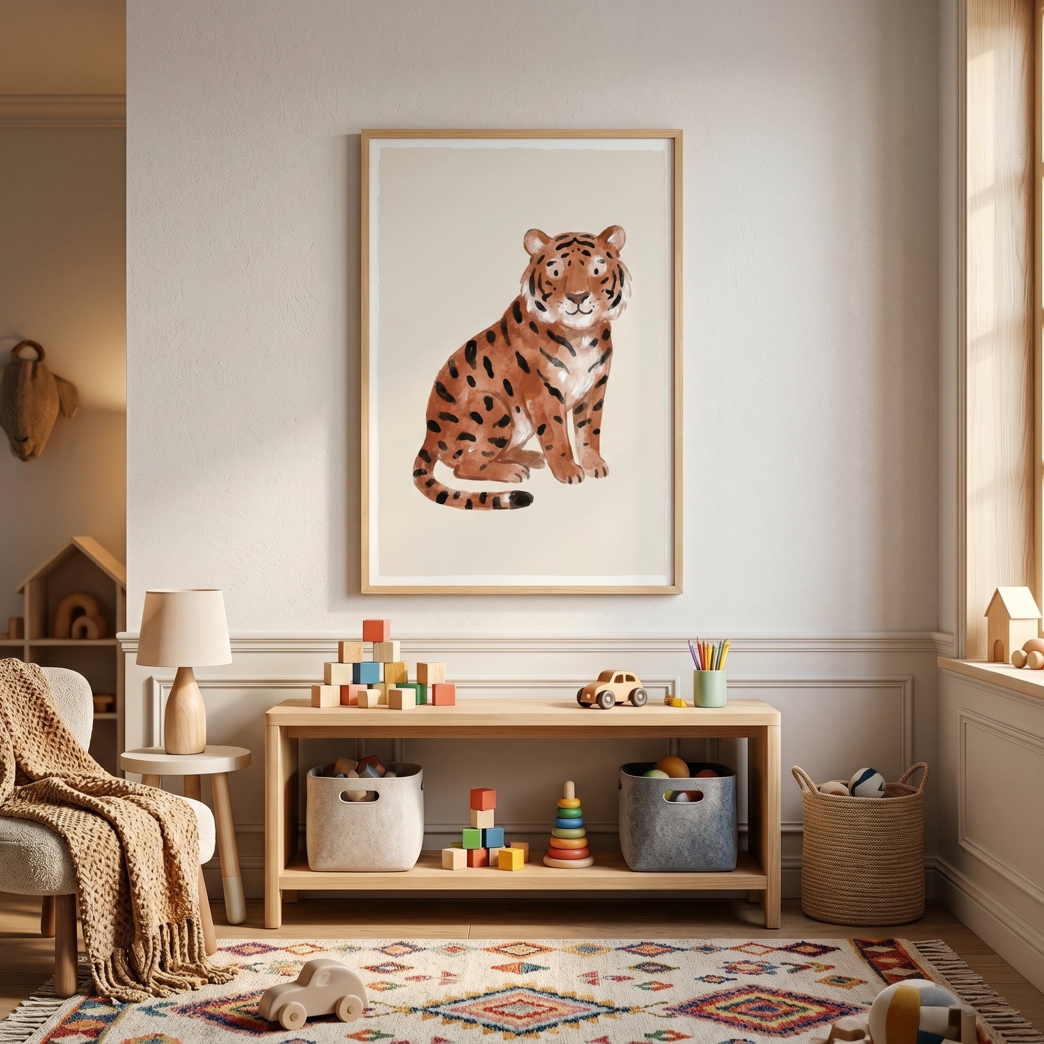 Watercolor Rust Spotted Tiger Wall Art - Sweet Striped Tiger