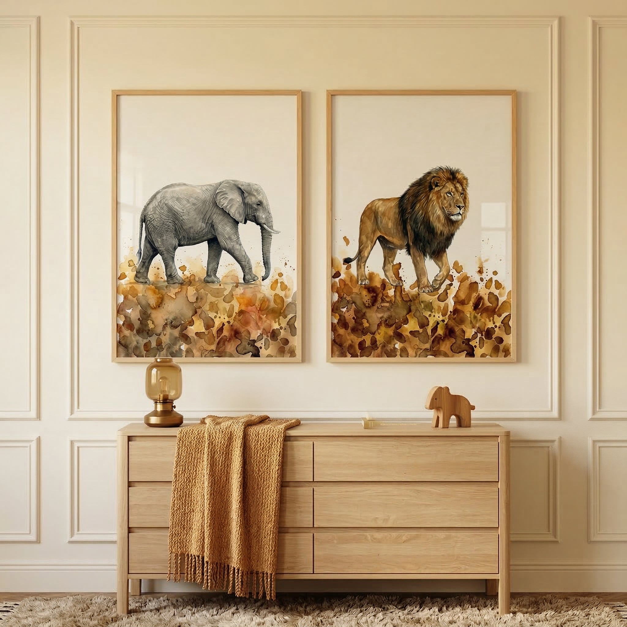 Watercolor Savanna Animals Wall Art Set of 2 - Savannah Majesty Duo