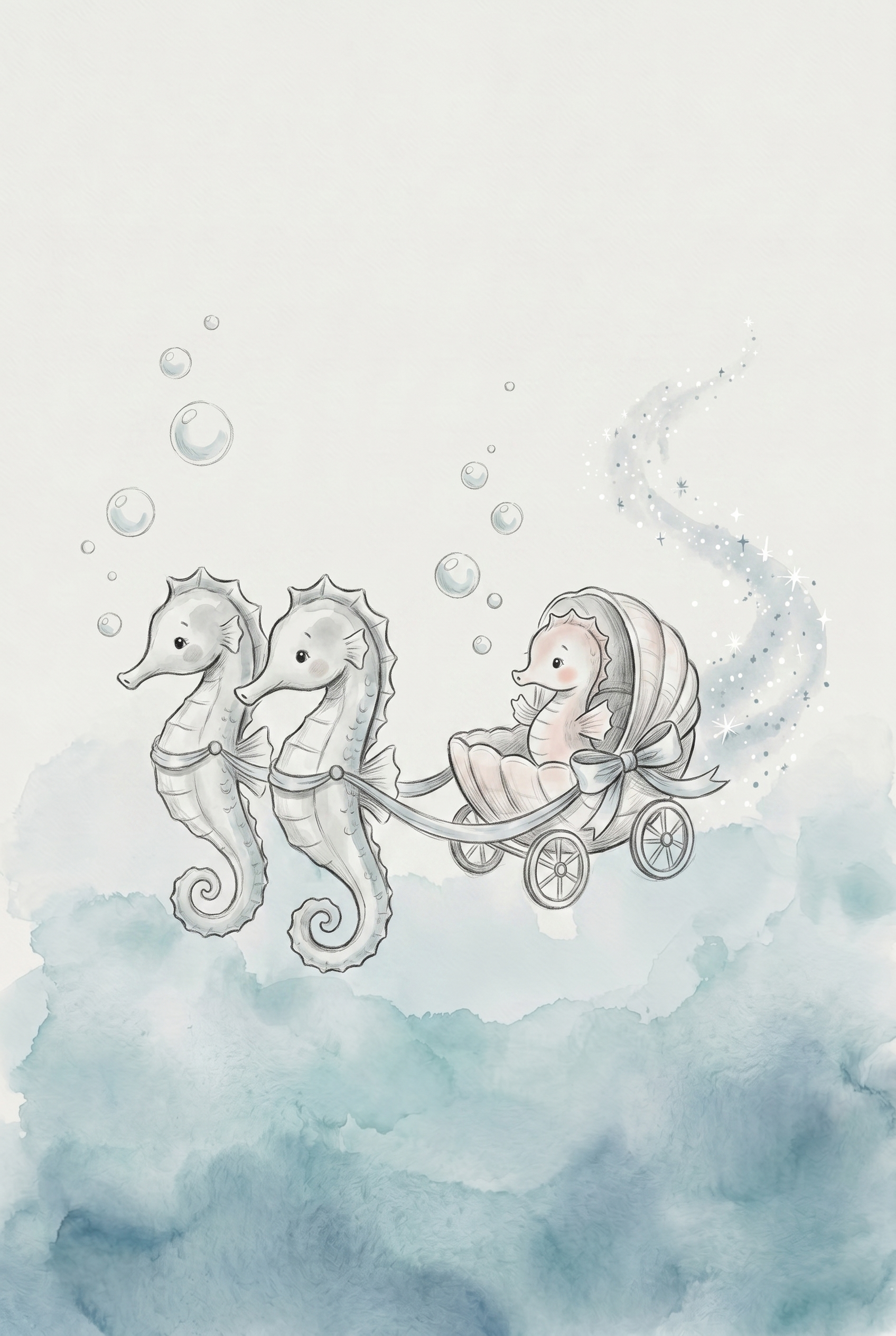 Watercolor Shell Carriage Seahorse Wall Art - Seahorse Shell Carriage