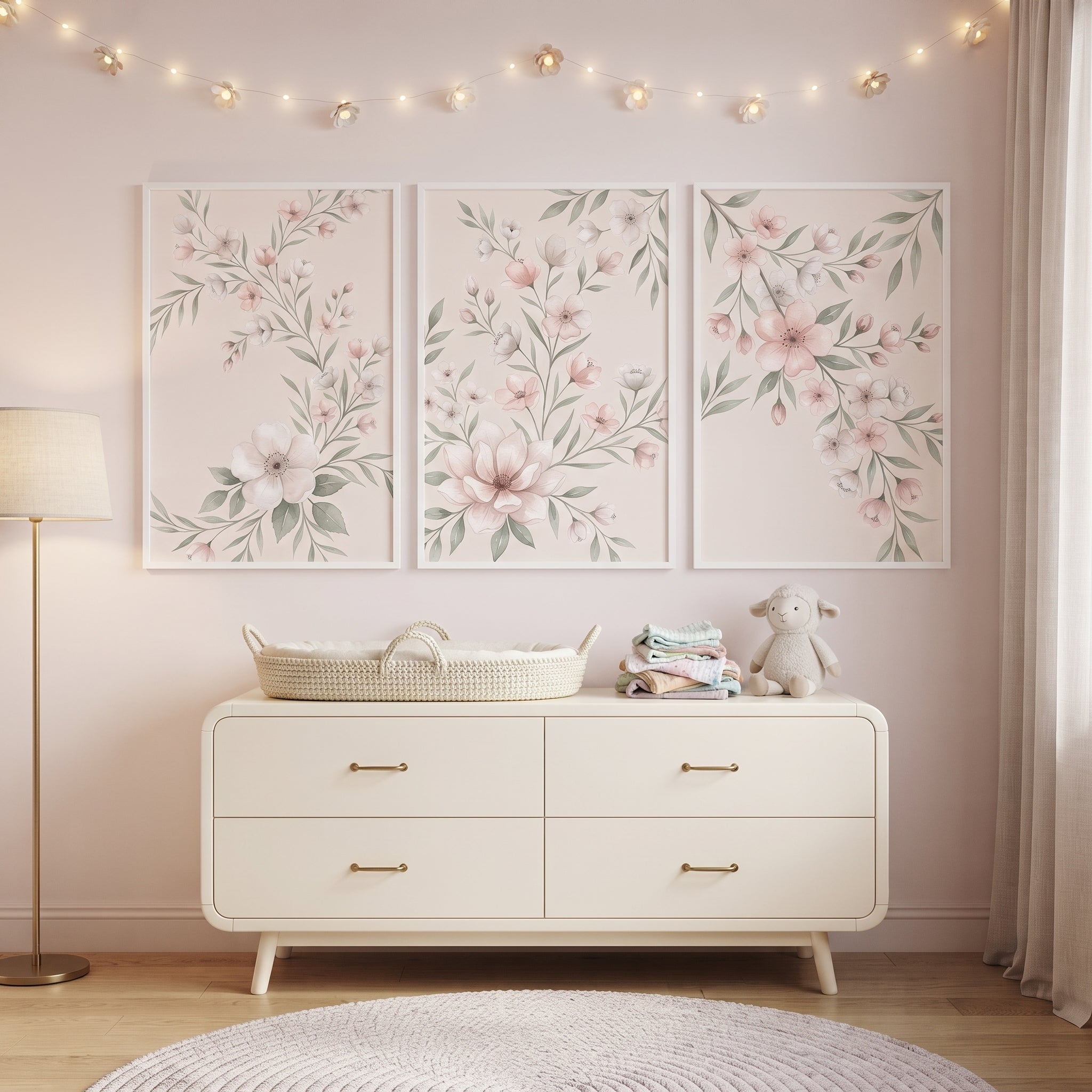 Watercolor Soft Peach Floral Wall Art Set of 3 - Blush Bloom Trio