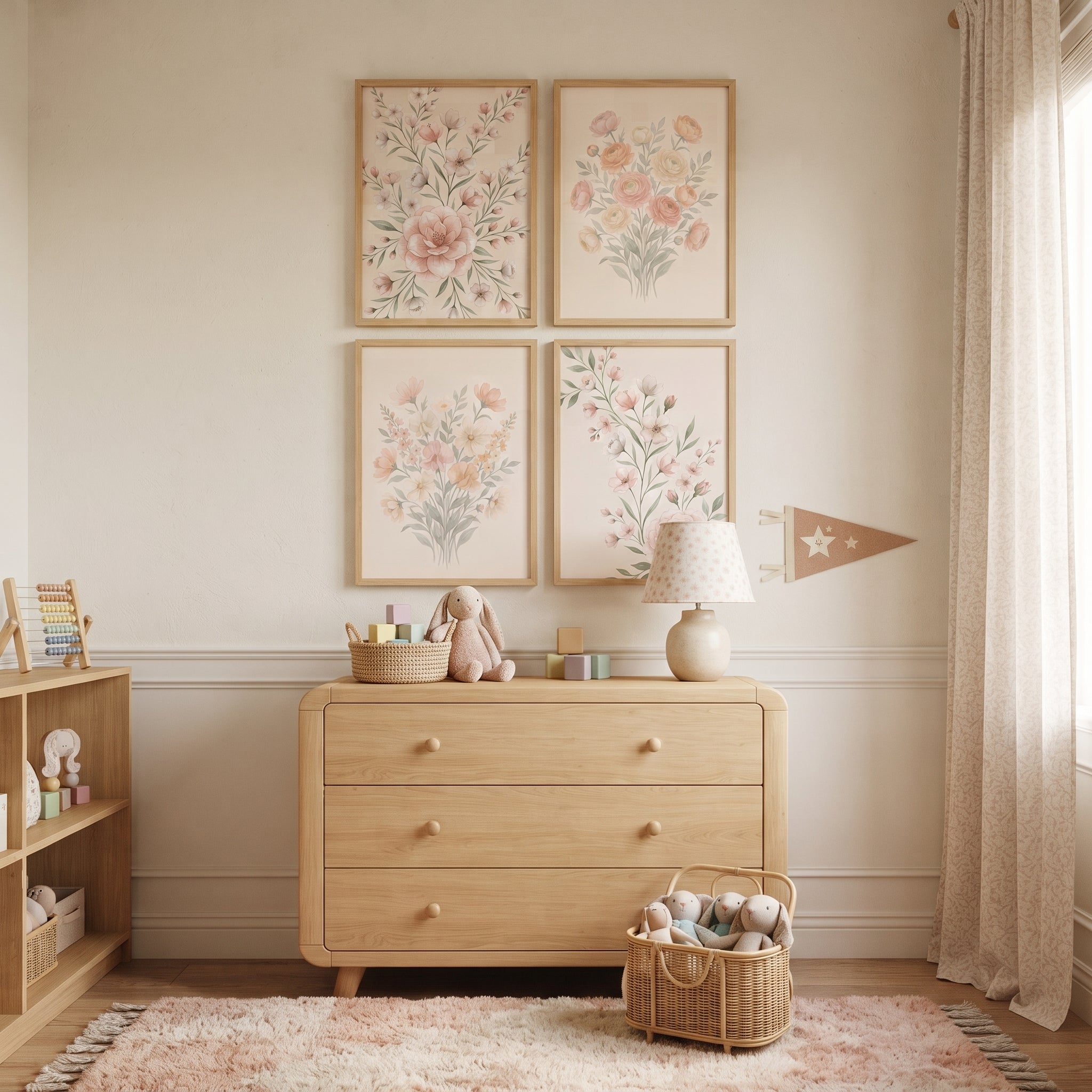 Watercolor Soft Peach Floral Wall Art Set of 4 - Blush Garden Blooms
