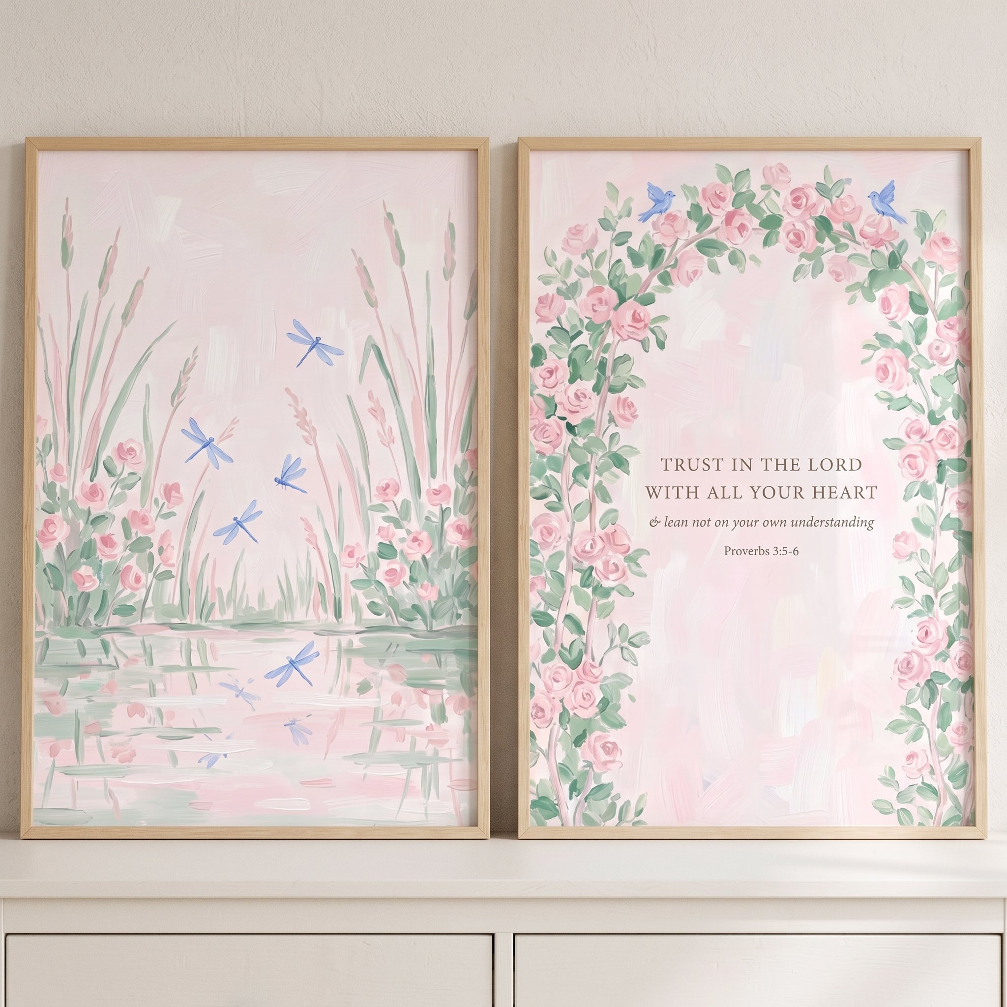 Watercolor Soft Pink Garden Wall Art Set of 2 - Serene Garden Grace