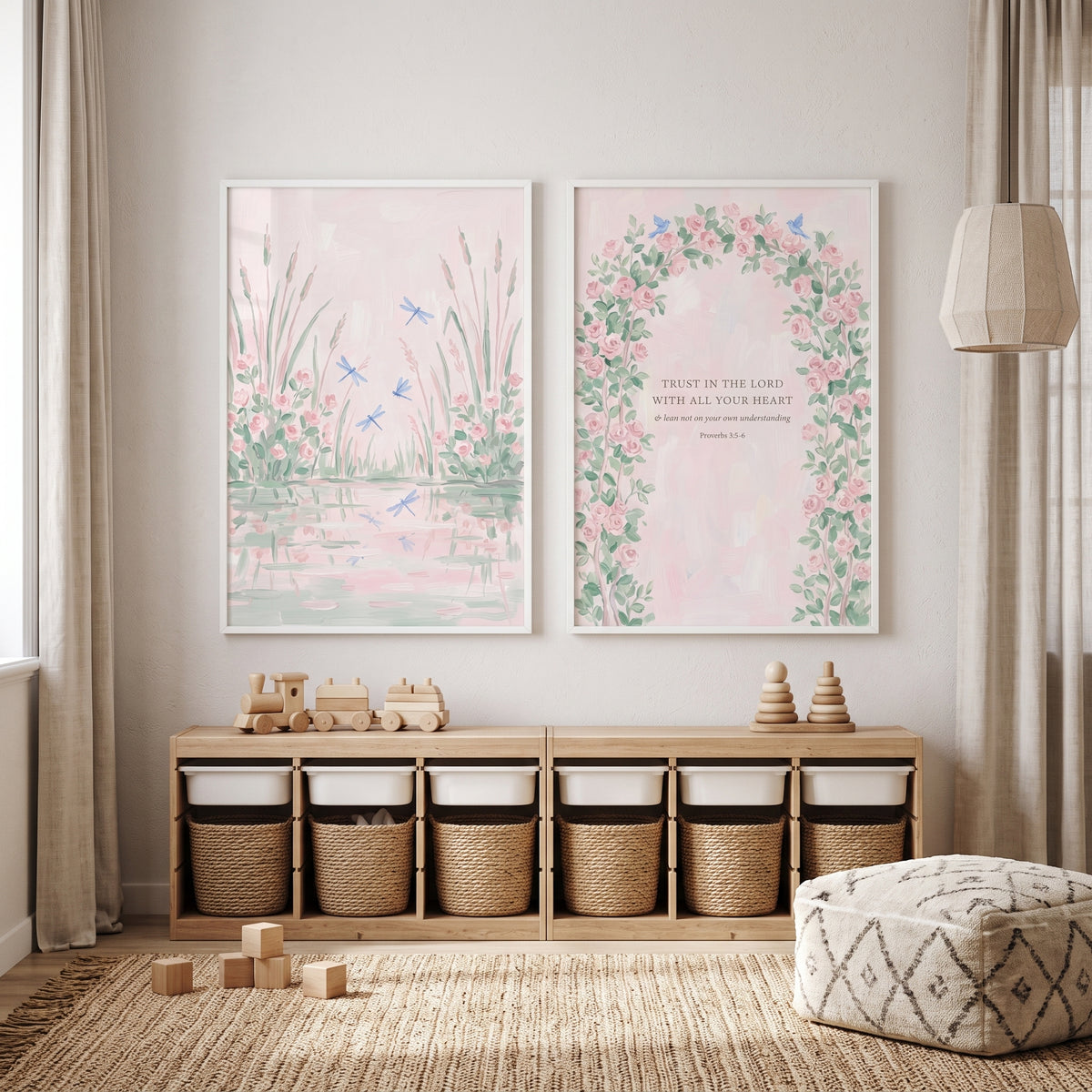 Watercolor Soft Pink Garden Wall Art Set of 2 - Serene Garden Grace