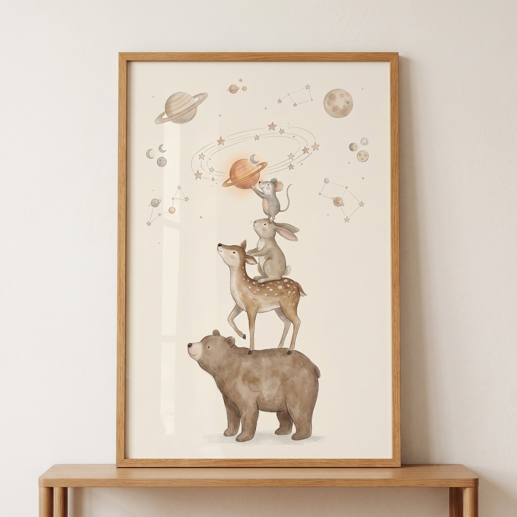 Watercolor Space Animals Stack Wall Art - Celestial Animal Stack
