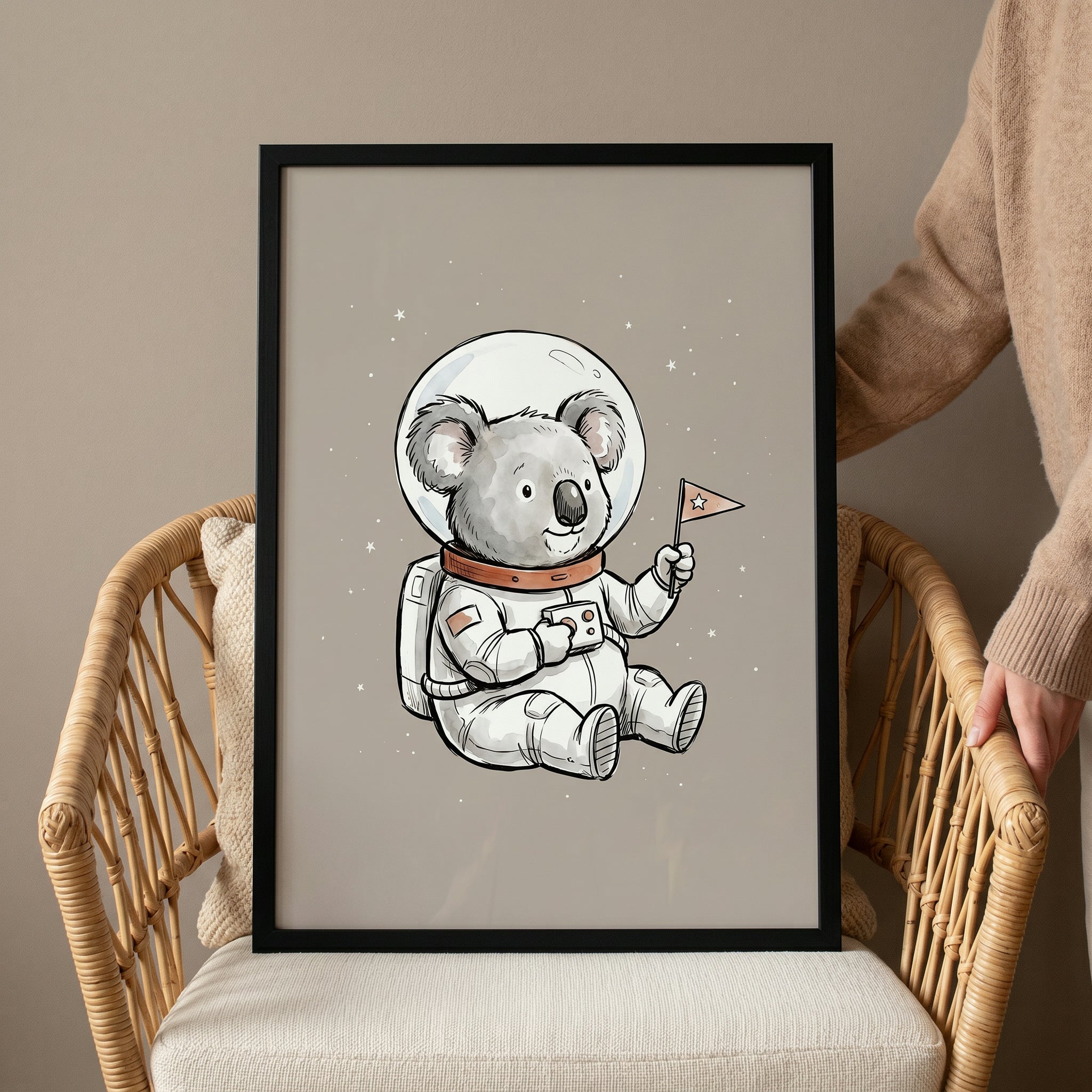 Watercolor Space Explorer Koala Wall Art - Space Koala Explorer