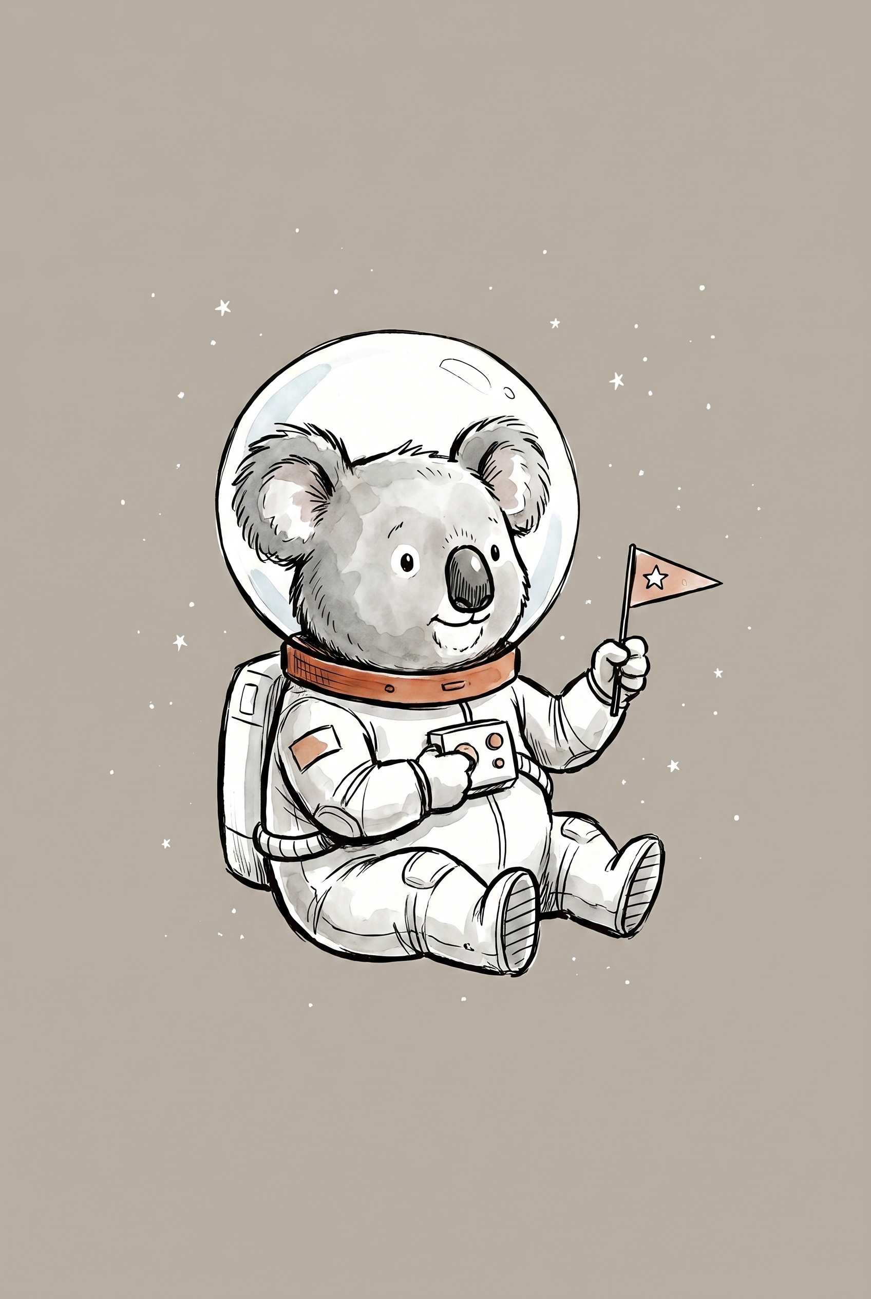 Watercolor Space Explorer Koala Wall Art - Space Koala Explorer