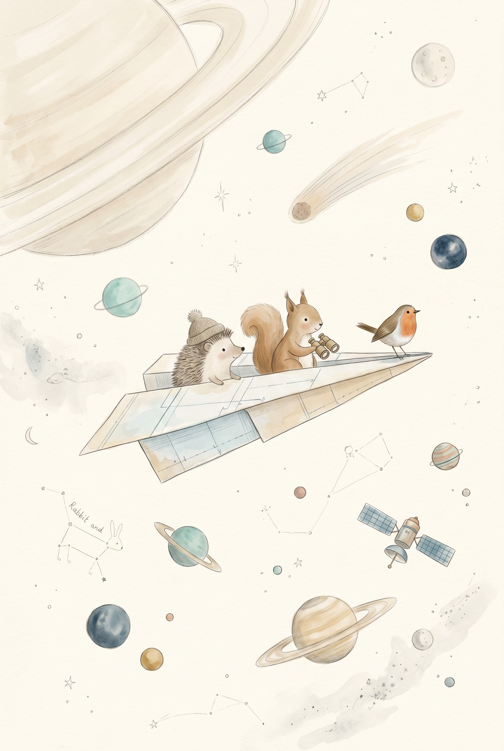 Watercolor Space Paper Airplane Wall Art - Celestial Paper Flight
