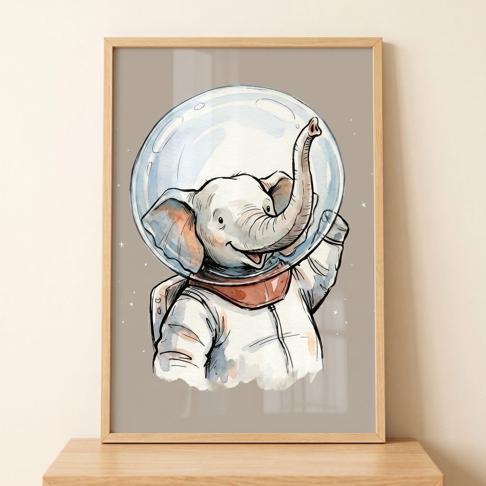 Watercolor Space Suit Elephant Wall Art - Stellar Trunk Traveler