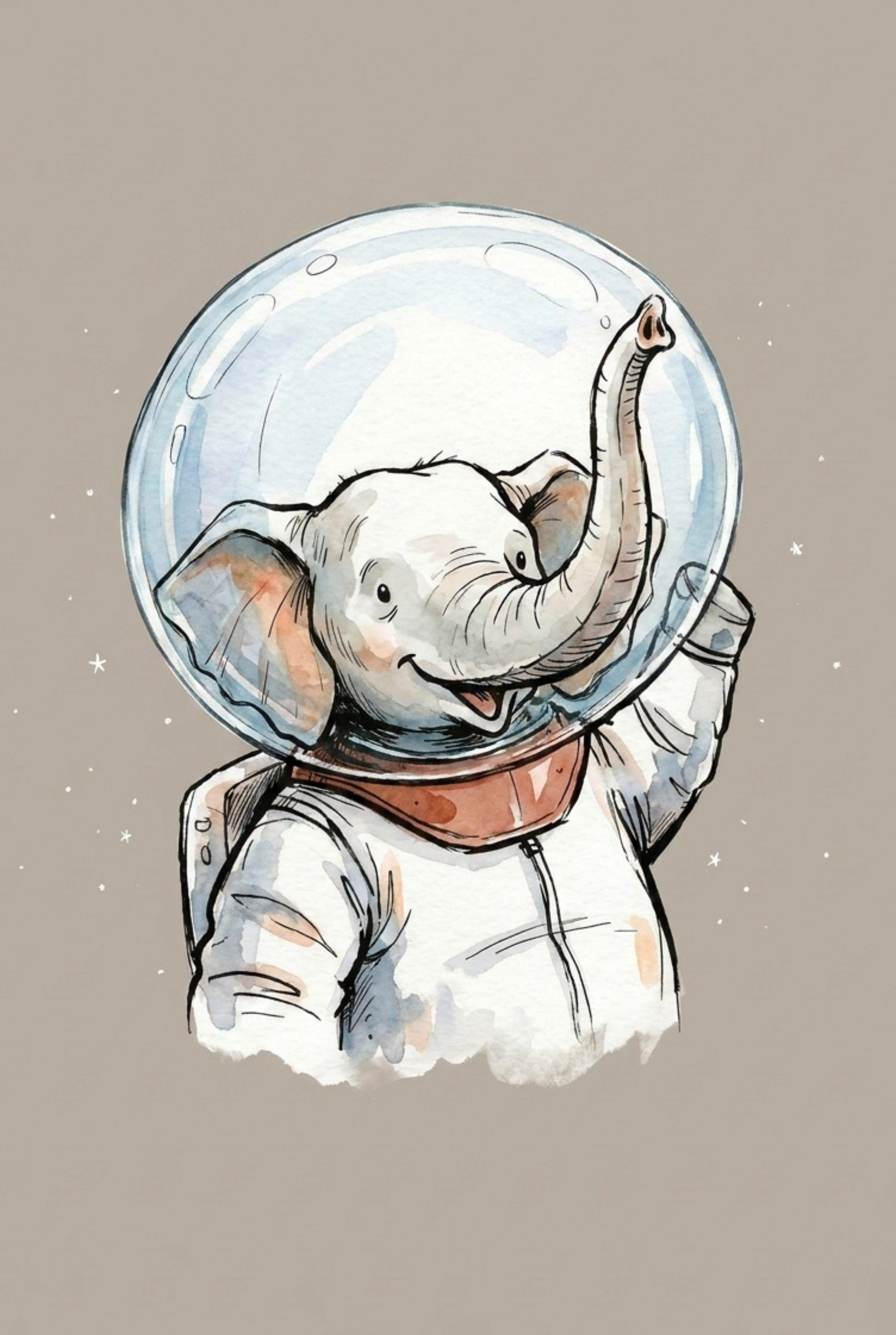 Watercolor Space Suit Elephant Wall Art - Stellar Trunk Traveler