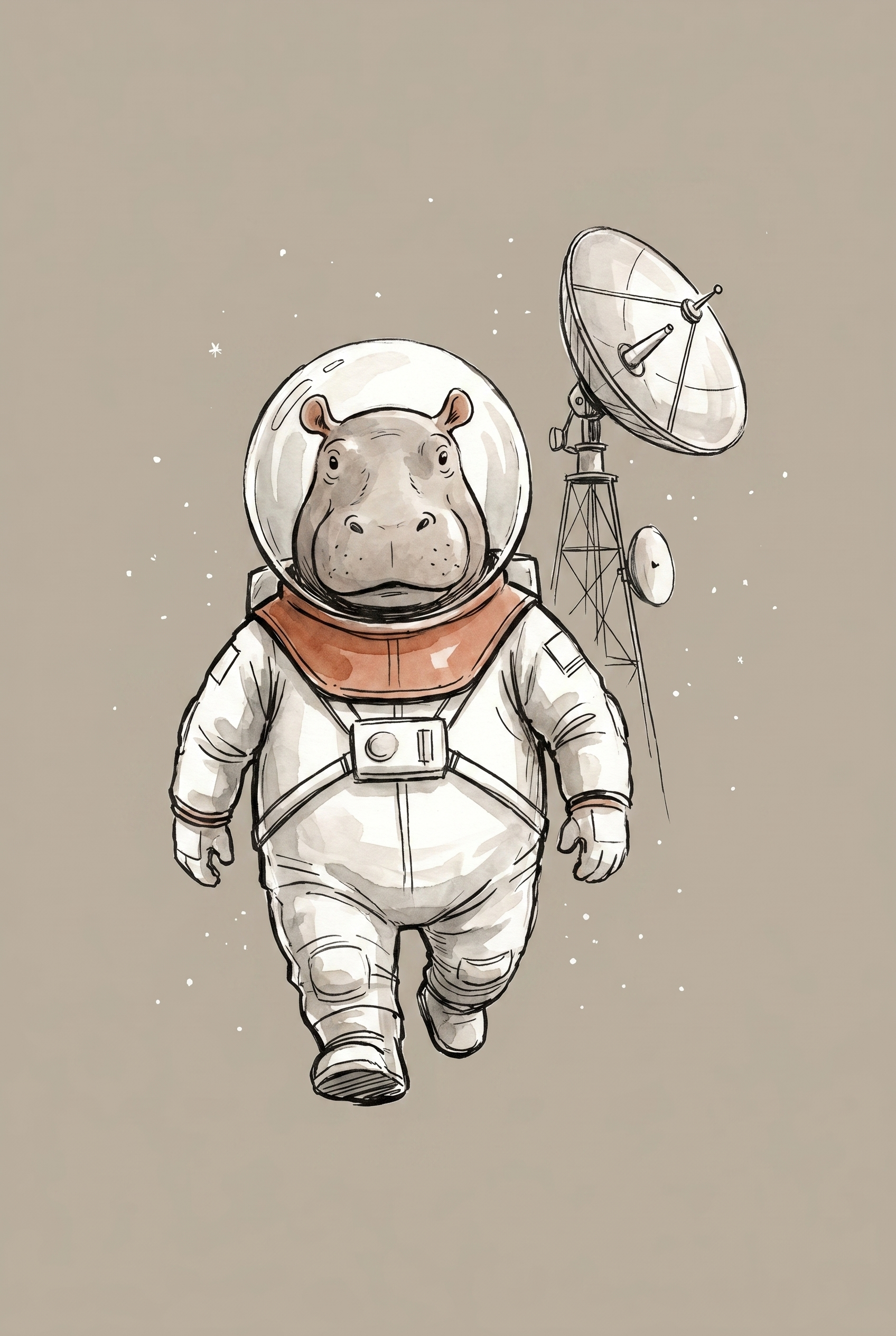 Watercolor Space Suit Hippo Wall Art - Cosmic Hippo Explorer