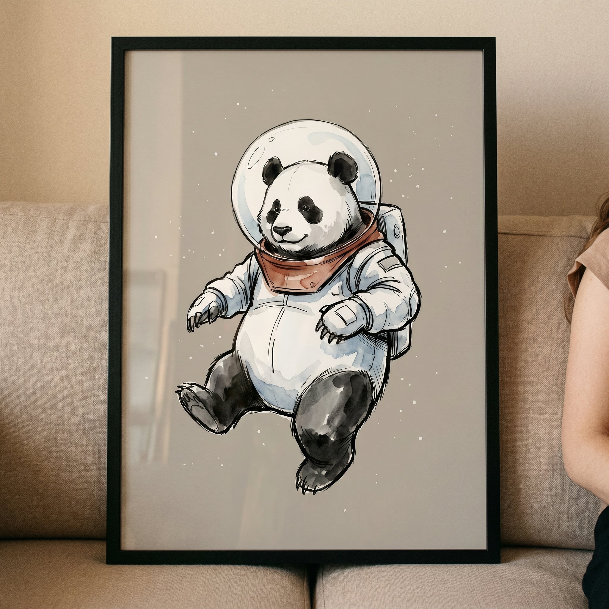 Watercolor Space Suit Panda Wall Art - Space Panda Pilot