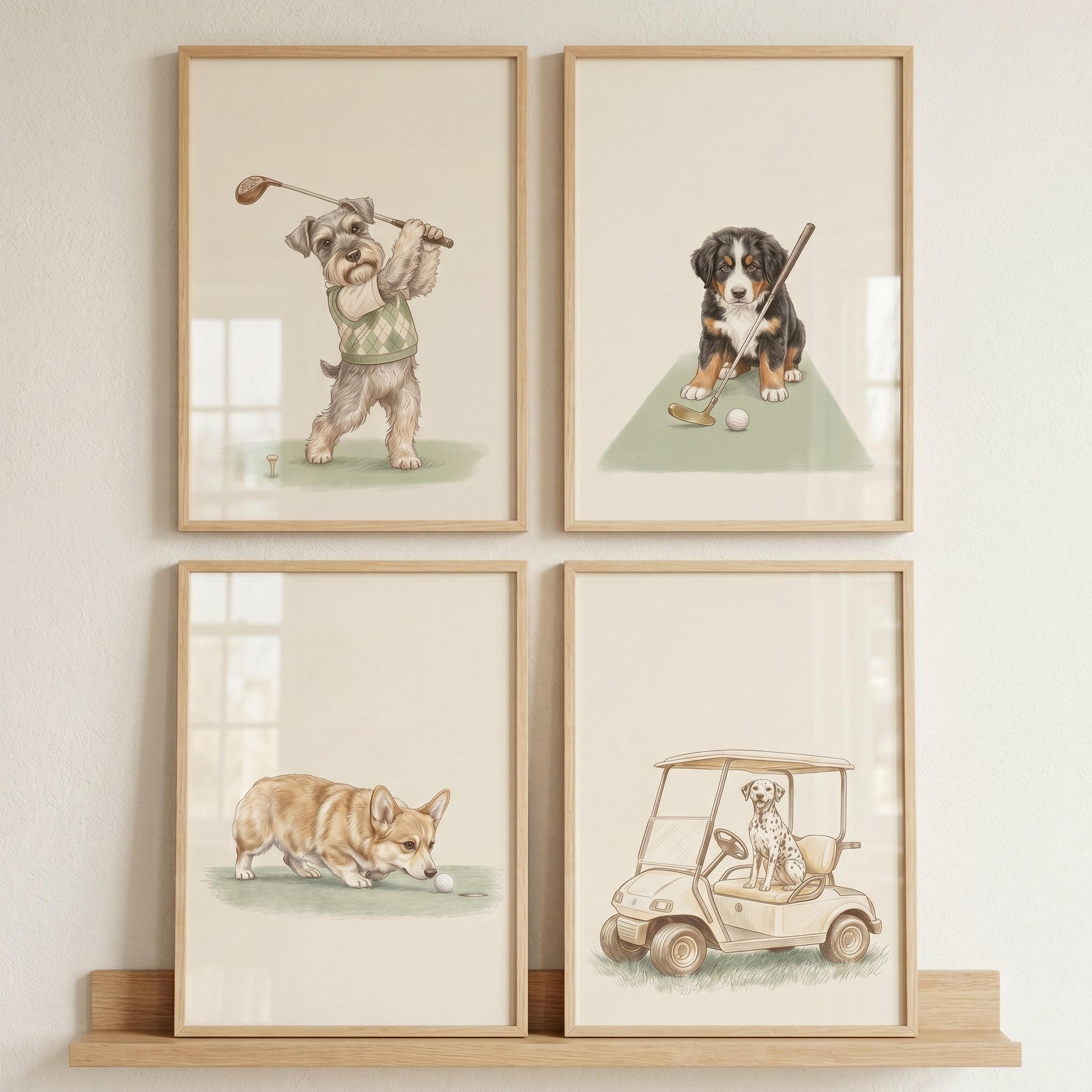 Watercolor Sporting Golfing Dogs Wall Art Set of 4 - Canine Golf Pros