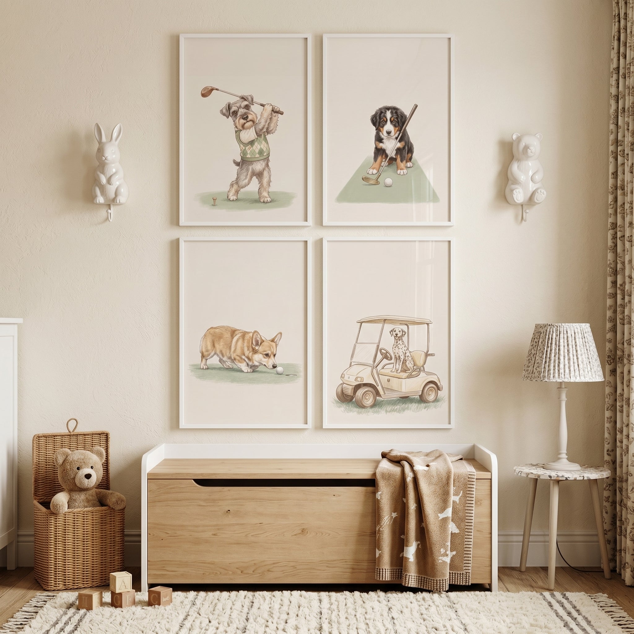 Watercolor Sporting Golfing Dogs Wall Art Set of 4 - Canine Golf Pros
