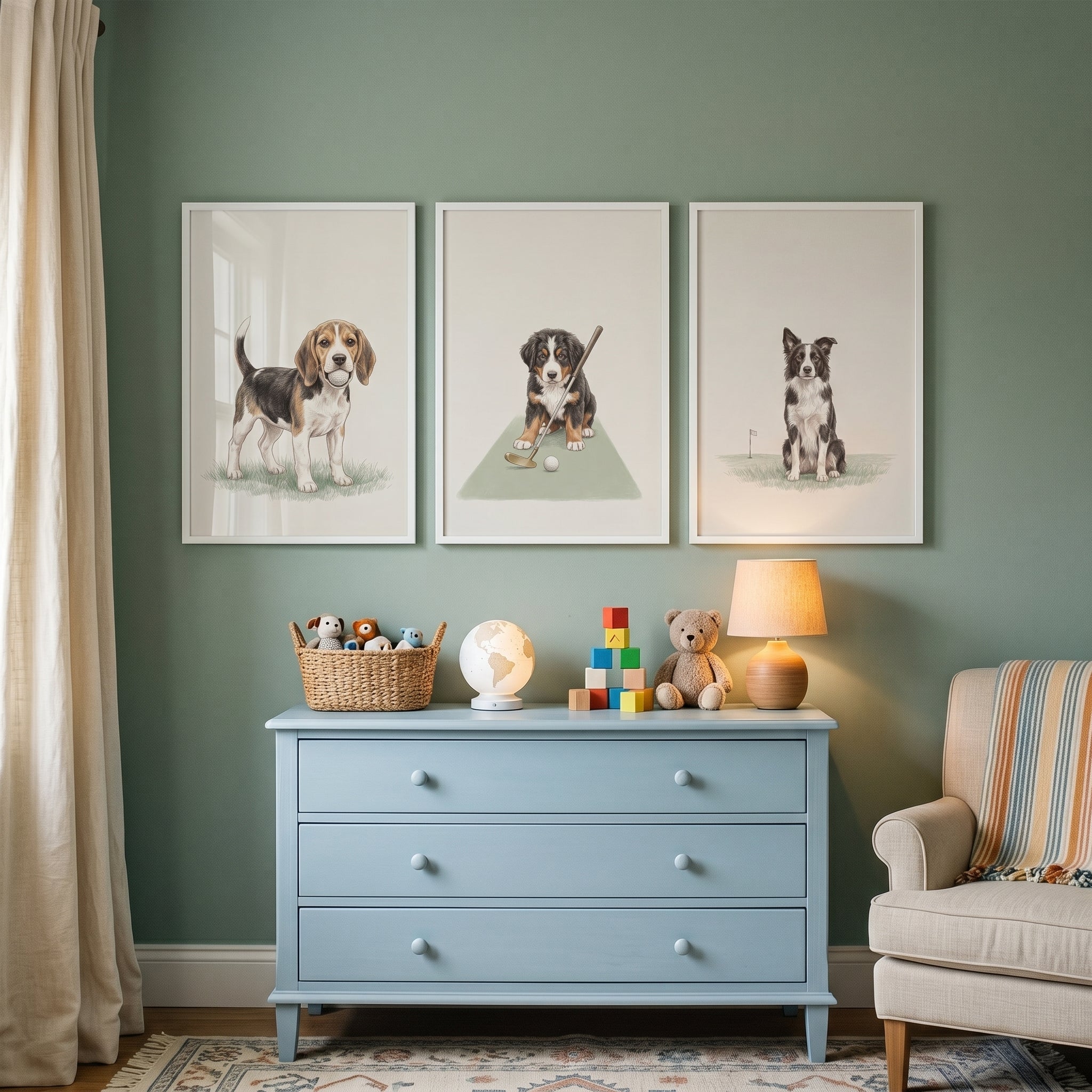 Watercolor Sportsman Golfing Dog Wall Art Set of 3 - Playful Golf Dogs