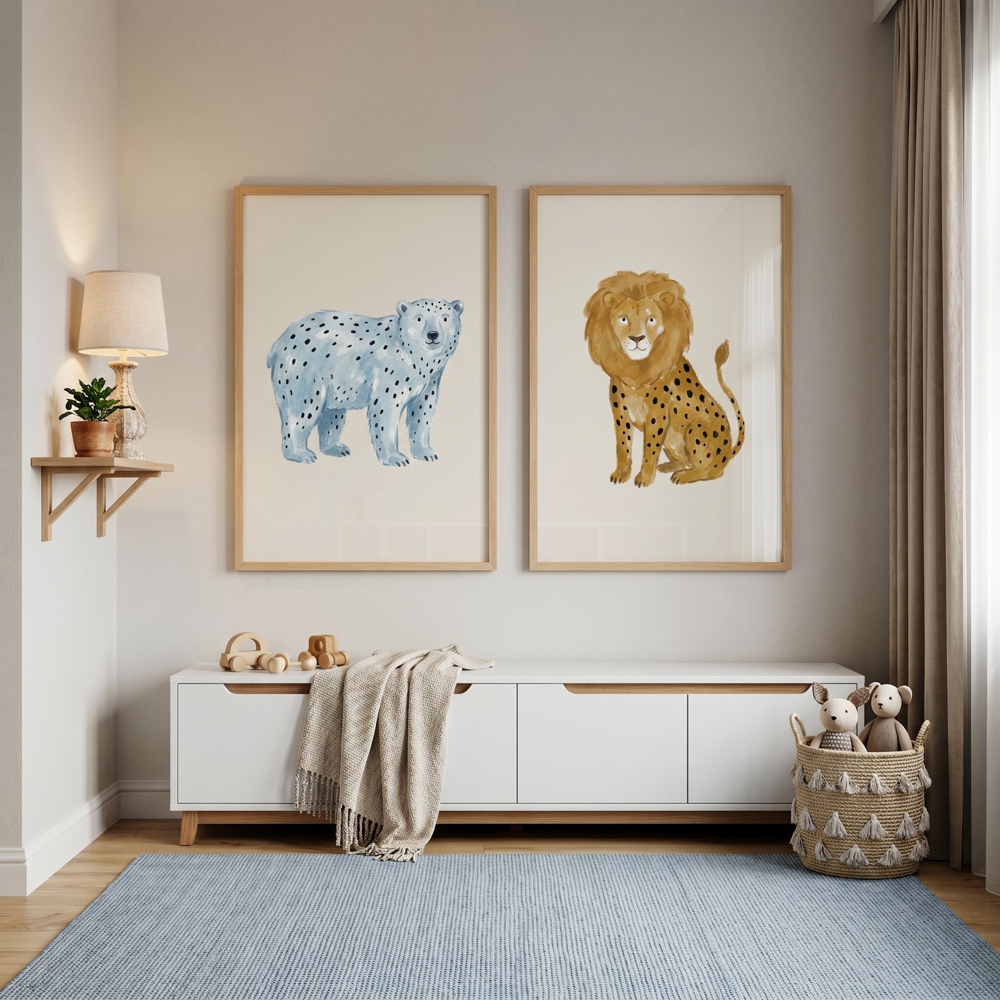 Watercolor Spotted Animals Wall Art Set of 2 - Whimsical Dotted Duo