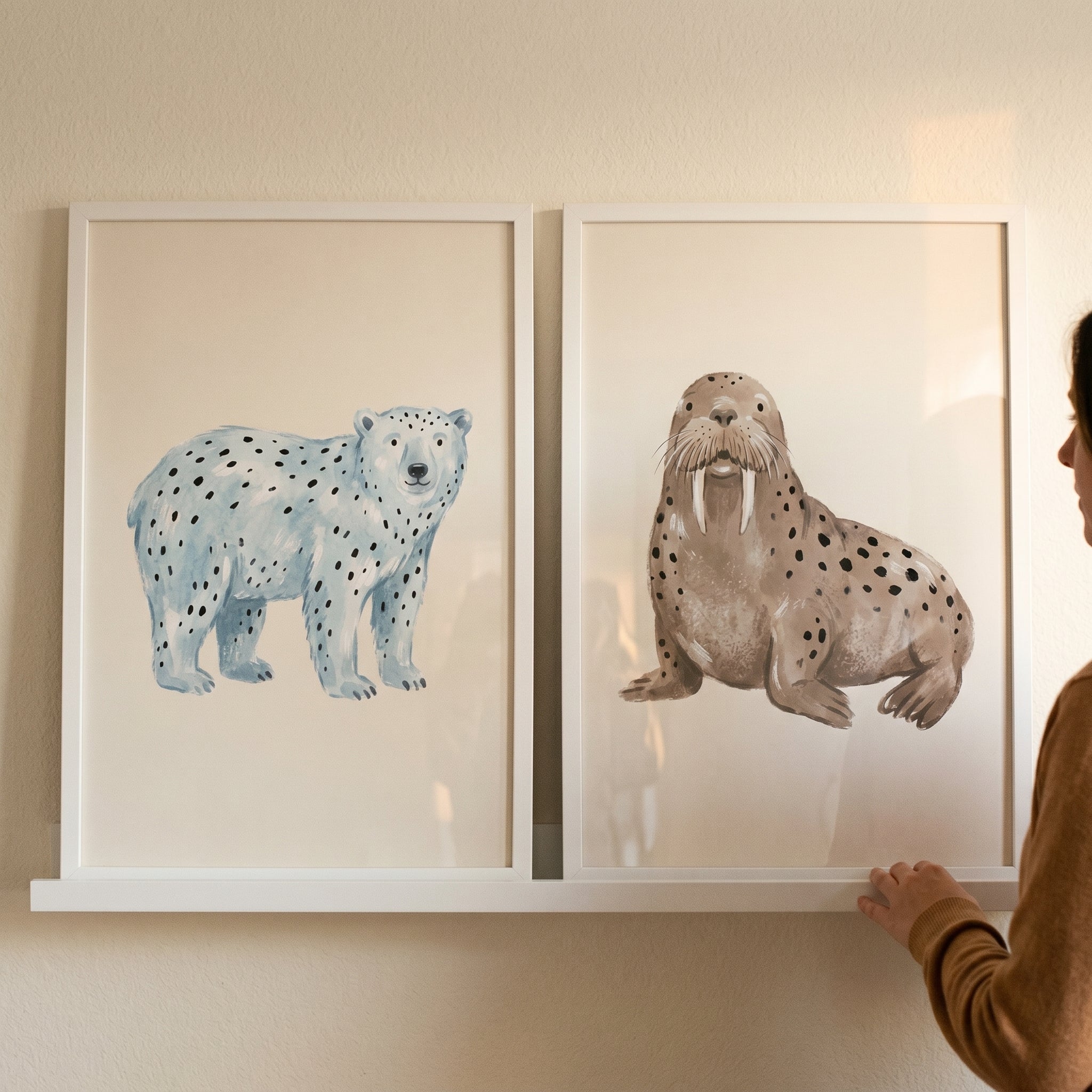 Watercolor Spotted Arctic Animals Wall Art Set of 2 - Icy Animal Duo