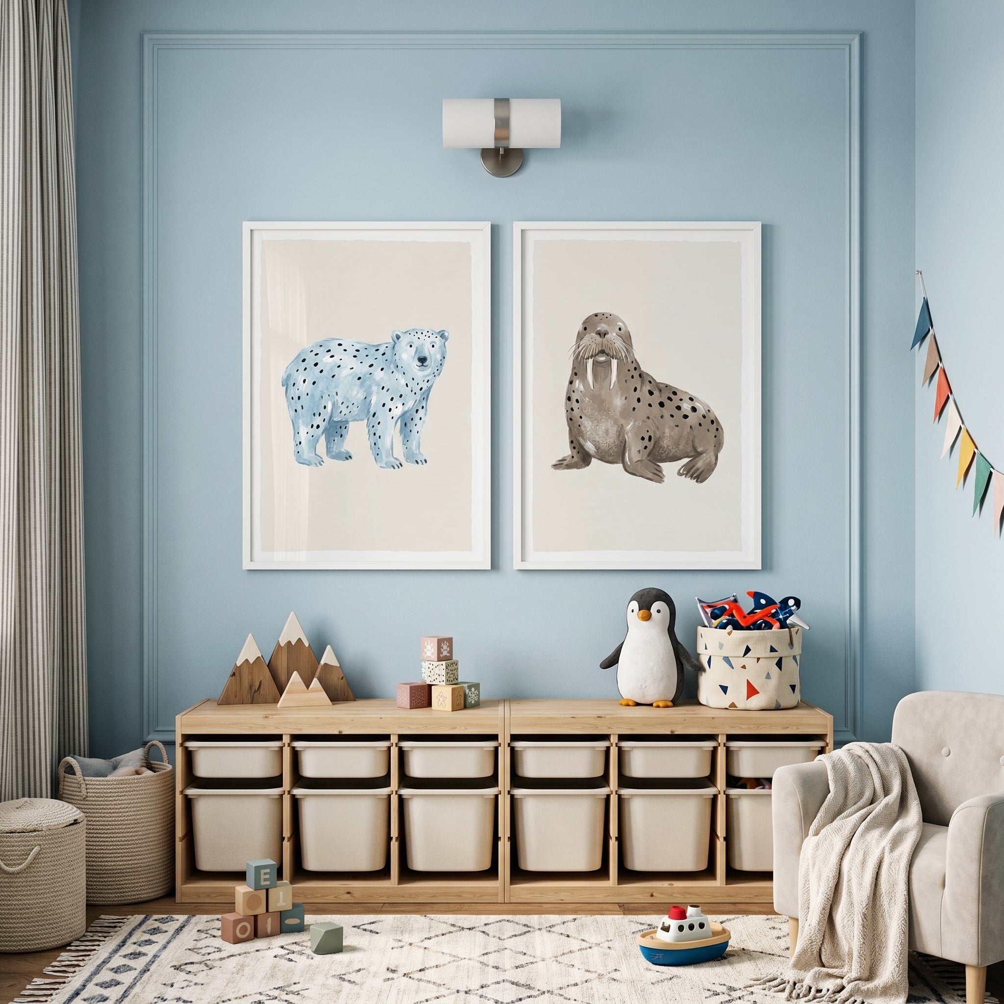 Watercolor Spotted Arctic Animals Wall Art Set of 2 - Icy Animal Duo