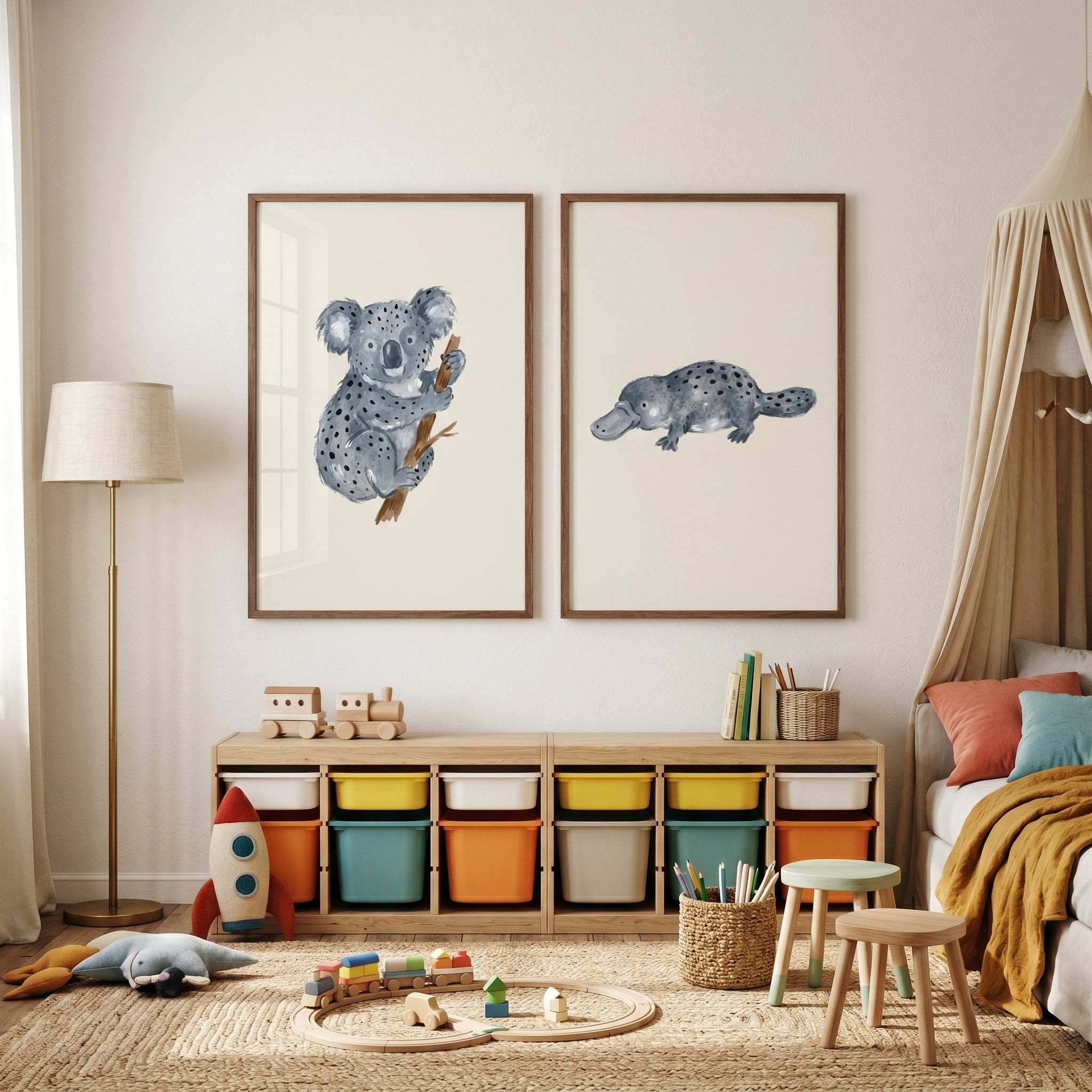 Watercolor Spotted Australian Animals Wall Art Set of 2 - Spotted Bush Duo