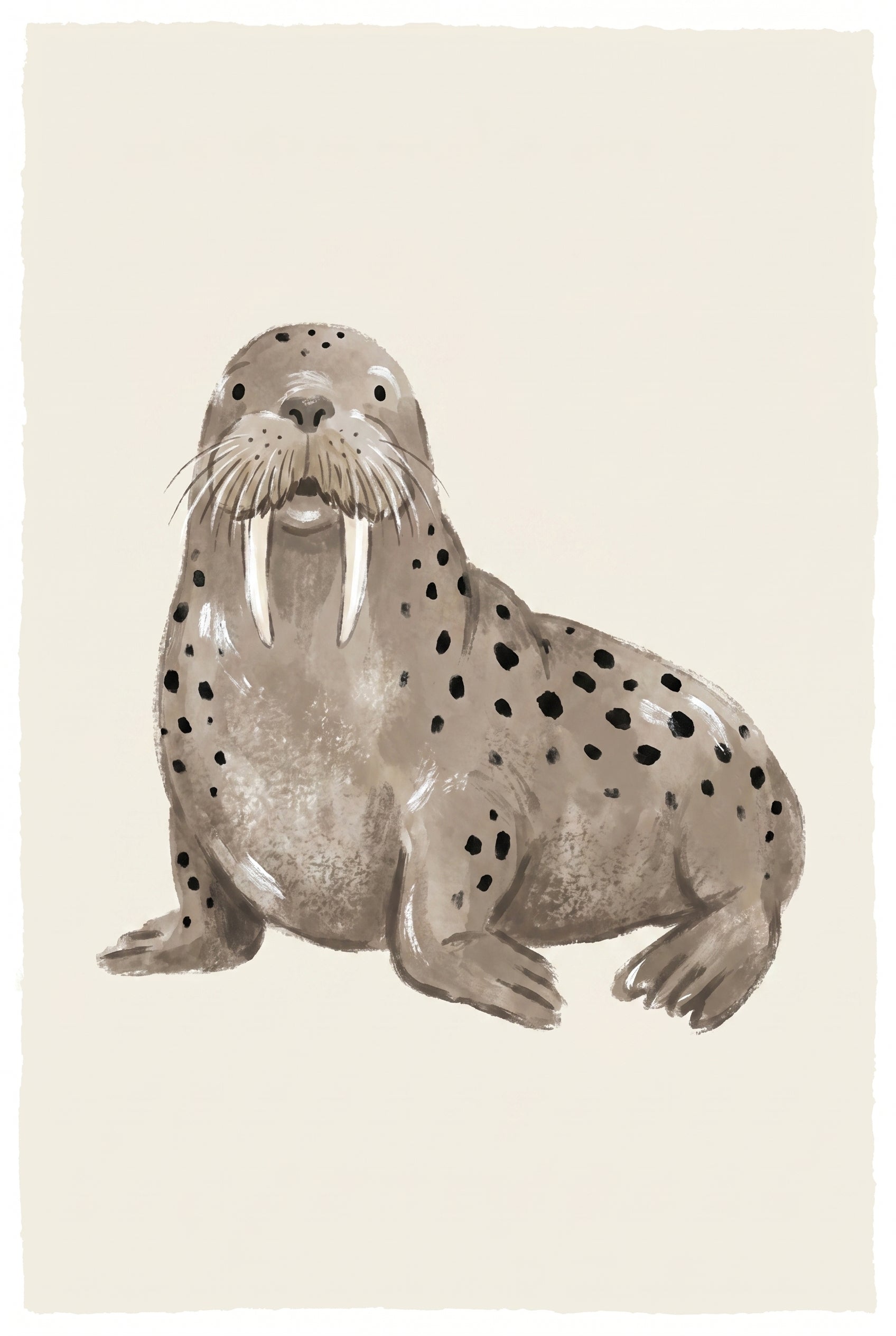Watercolor Spotted Brown Walrus Wall Art - Spotty Tusked Friend