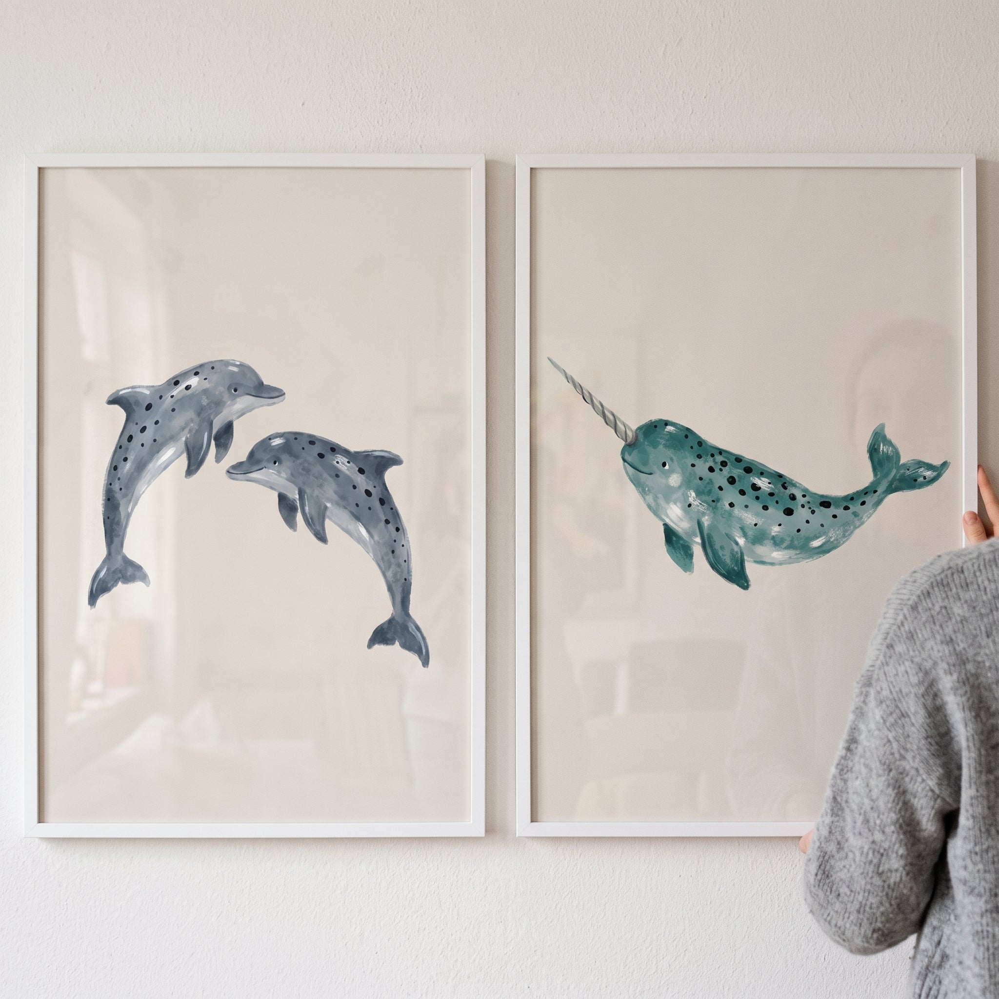 Watercolor Spotted Marine Animal Wall Art Set of 2 - Ocean Wonders Duo