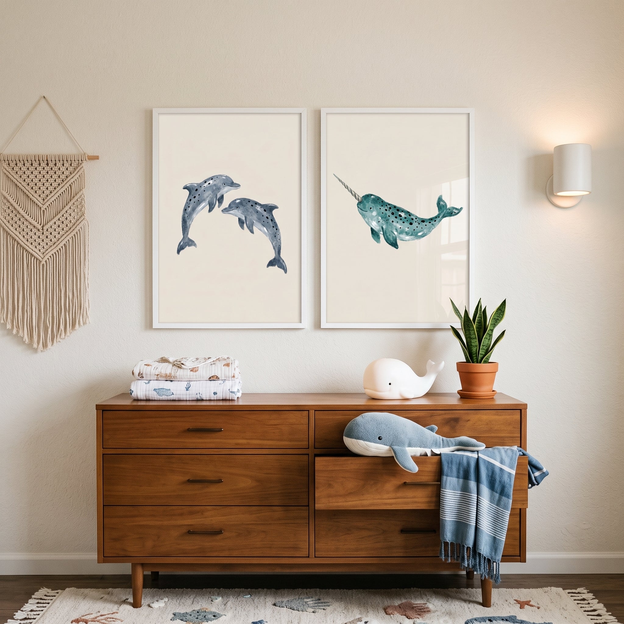 Watercolor Spotted Marine Animal Wall Art Set of 2 - Ocean Wonders Duo