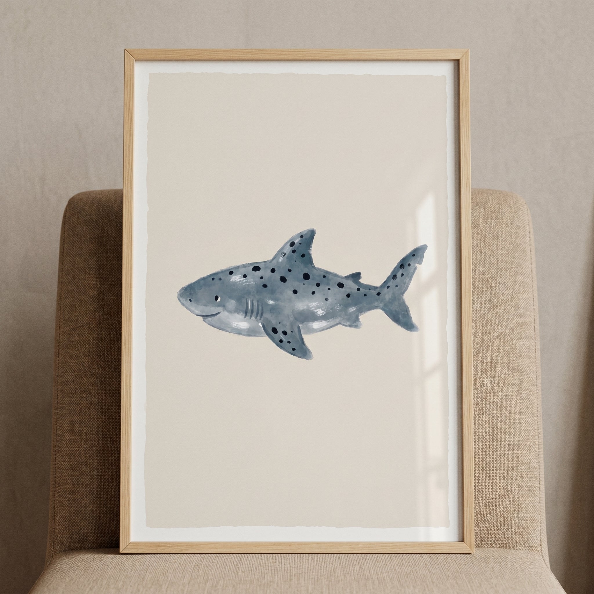 Watercolor Spotted Shark Wall Art - Blue Spotted Shark
