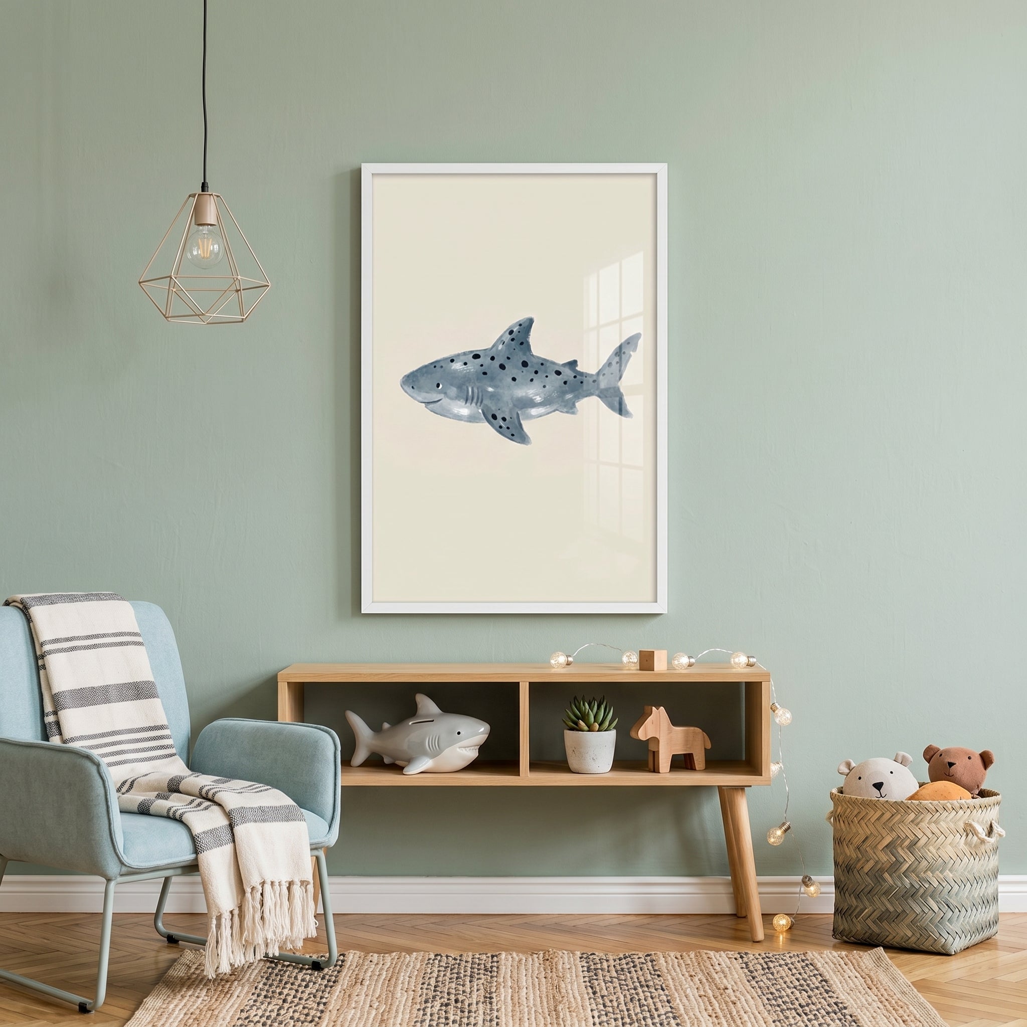 Watercolor Spotted Shark Wall Art - Blue Spotted Shark