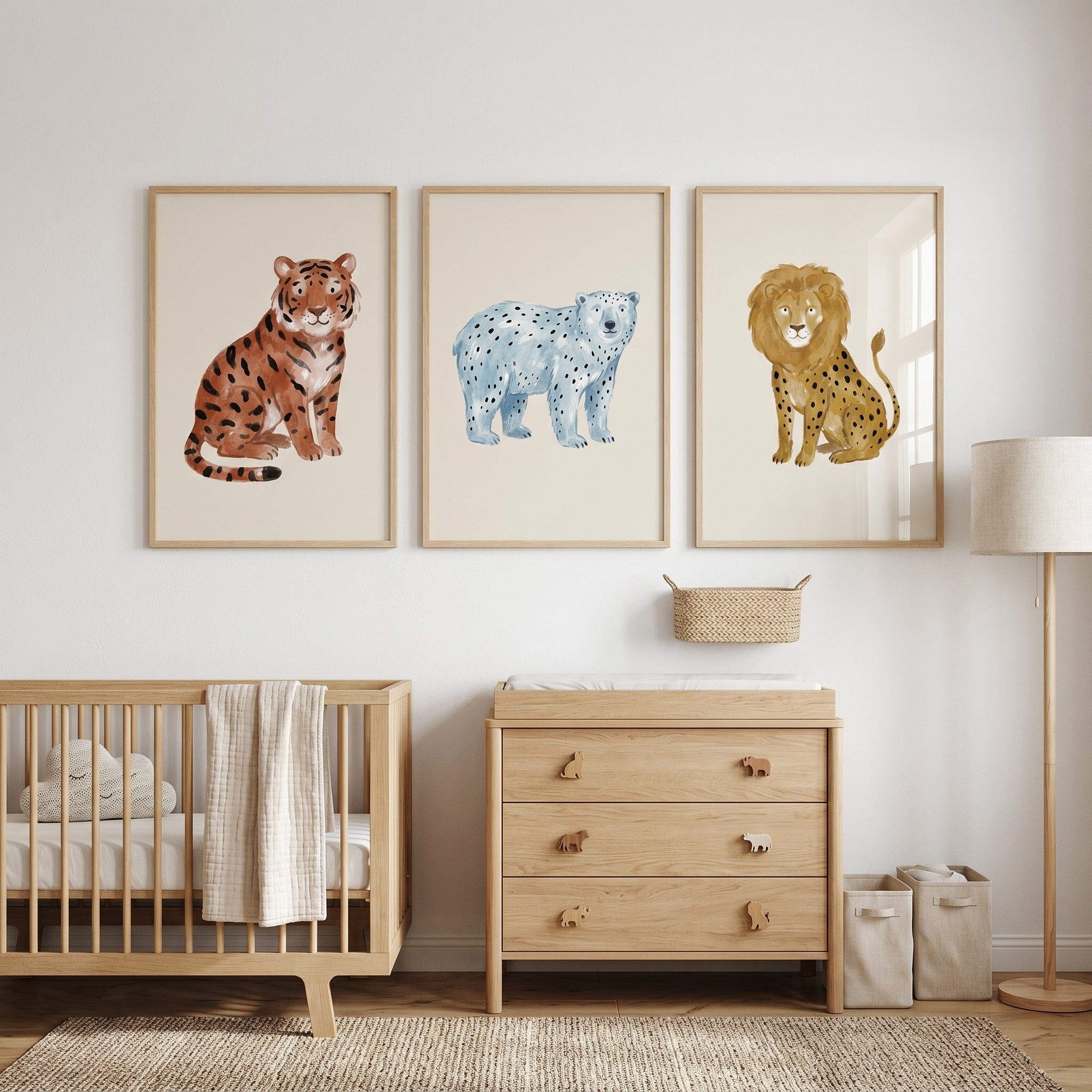 Watercolor Spotted Wild Animals Wall Art Set of 3 - Spotted Safari Friends