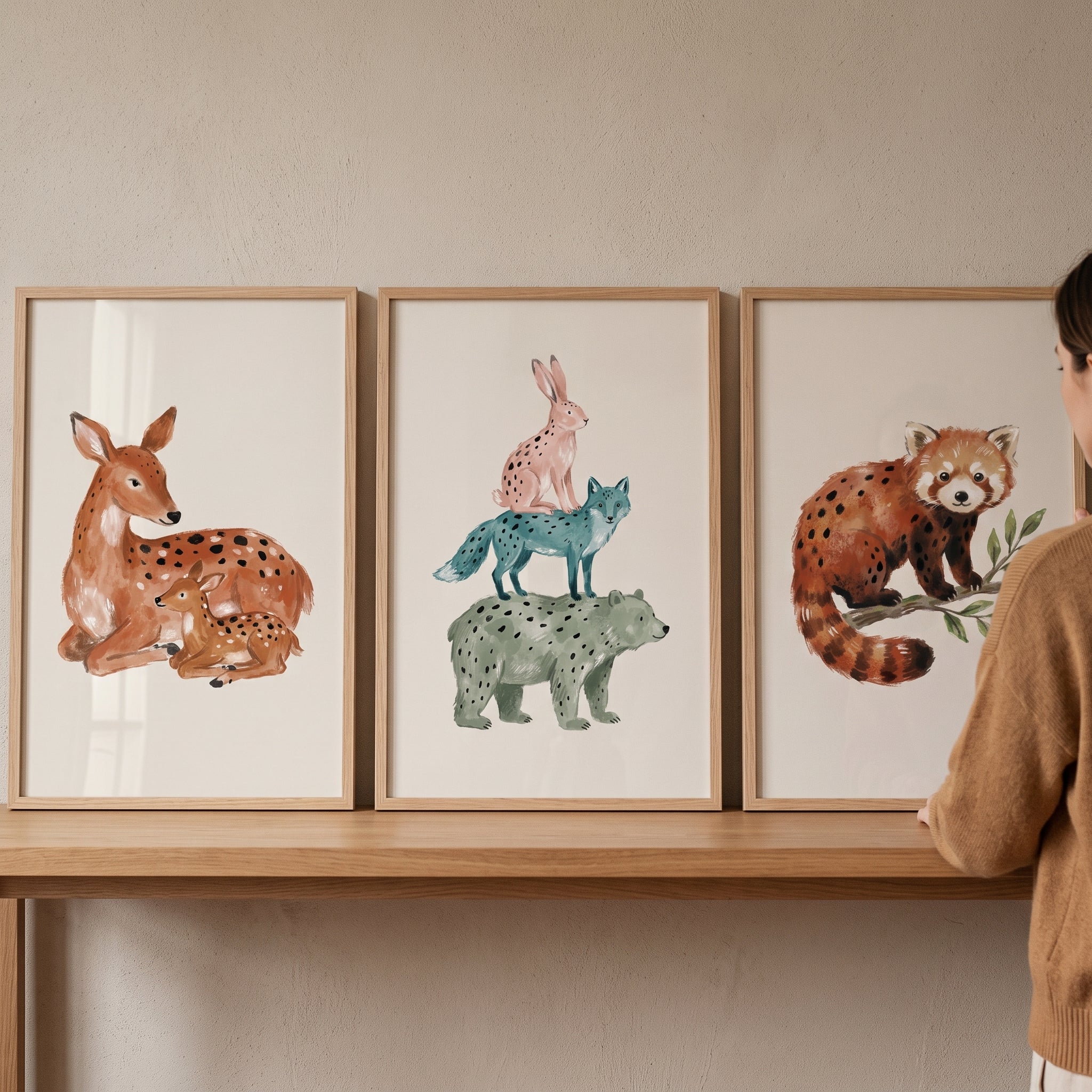Watercolor Spotted Woodland Animals Wall Art Set of 3 - Whimsical Woodland Trio
