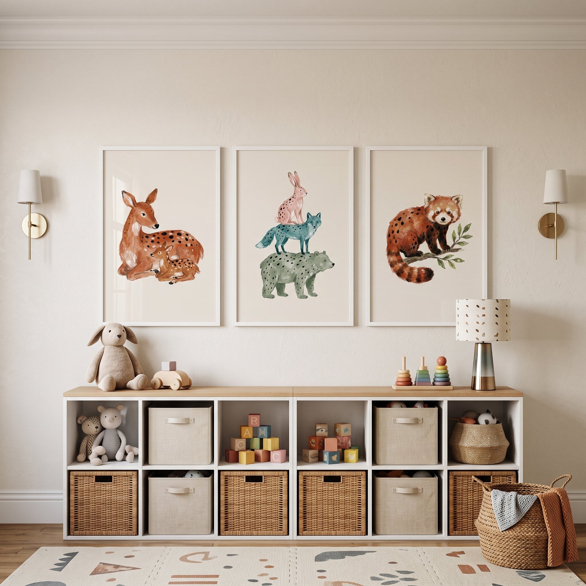 Watercolor Spotted Woodland Animals Wall Art Set of 3 - Whimsical Woodland Trio