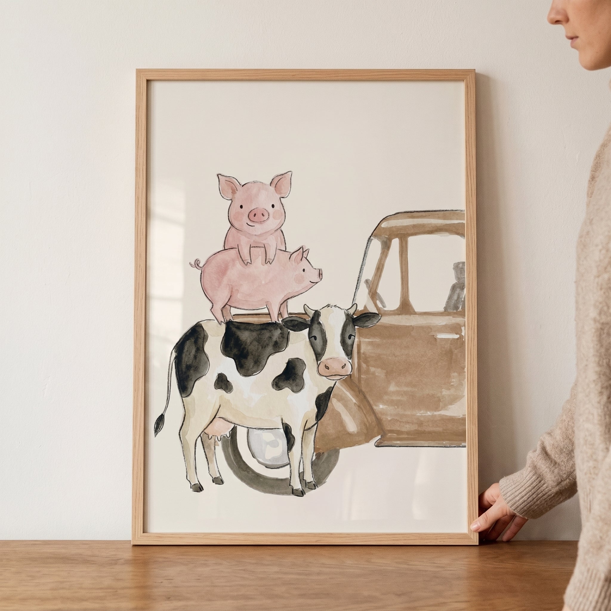 Watercolor Stacked Farm Animals Wall Art - Barnyard Piggyback
