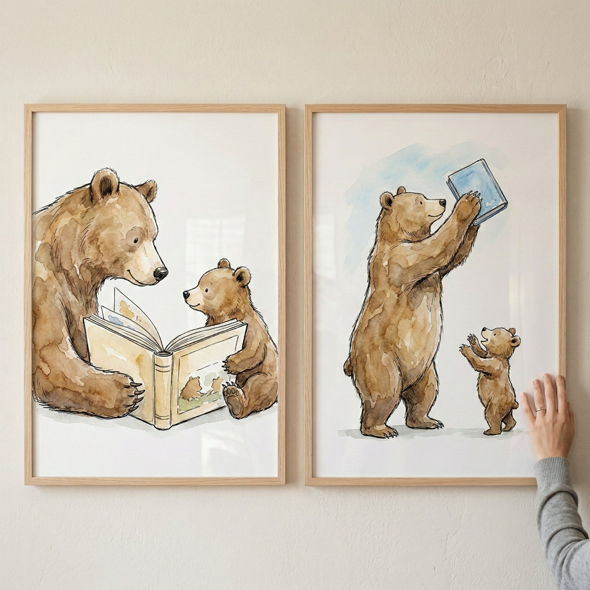 Watercolor Storytime Bears Wall Art Set of 2 - Bear Story Time