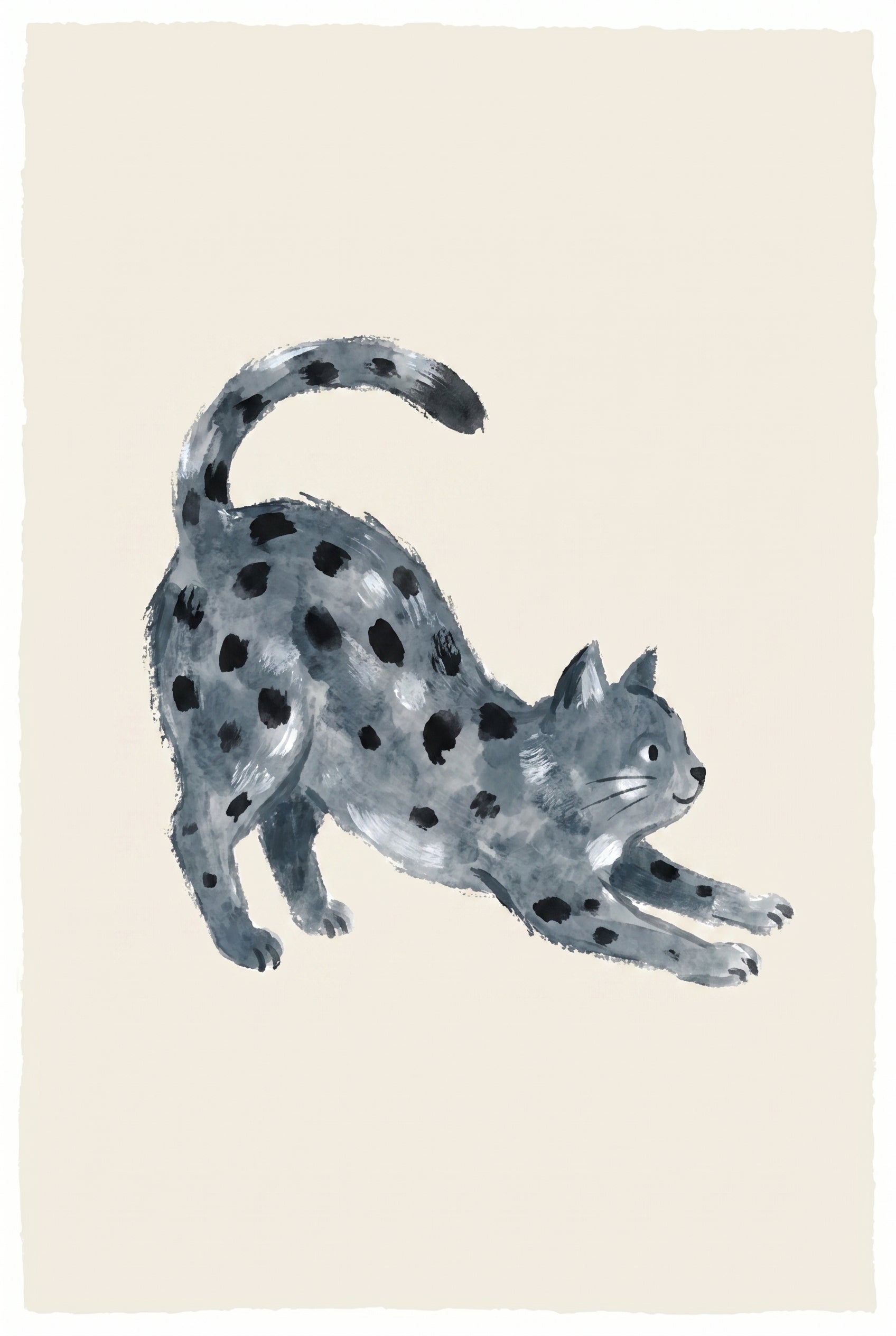Watercolor Stretching Spotted Cat Wall Art - Spotted Feline Stretch