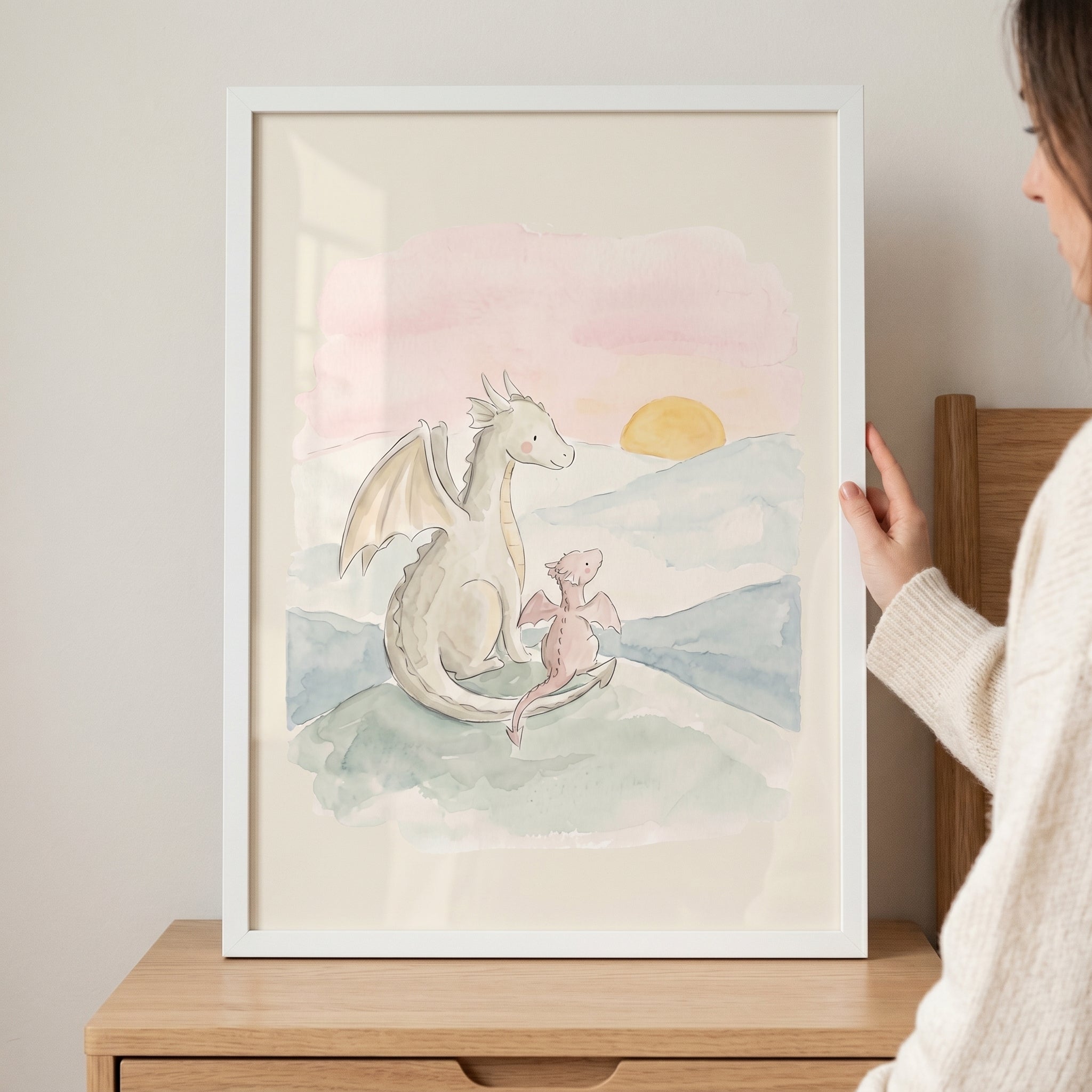 Watercolor Sunset Dragon Wall Art - Dragon Sunset Gaze