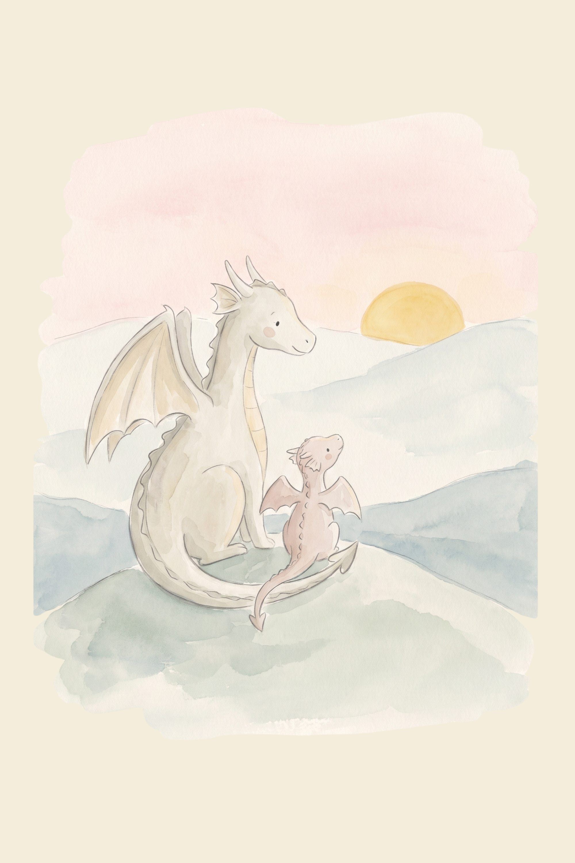 Watercolor Sunset Dragon Wall Art - Dragon Sunset Gaze