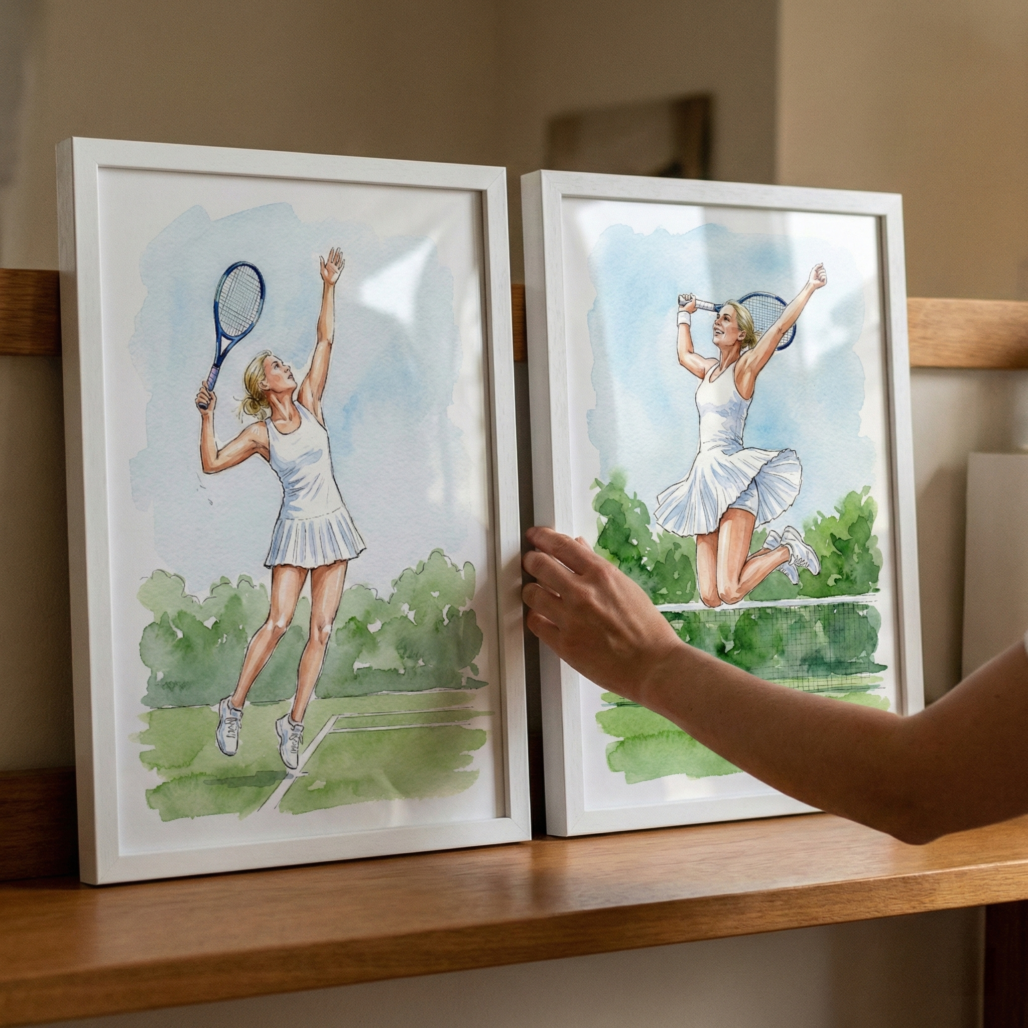 Watercolor Tennis Artwork Set of 2 - Winning Tennis Spirit