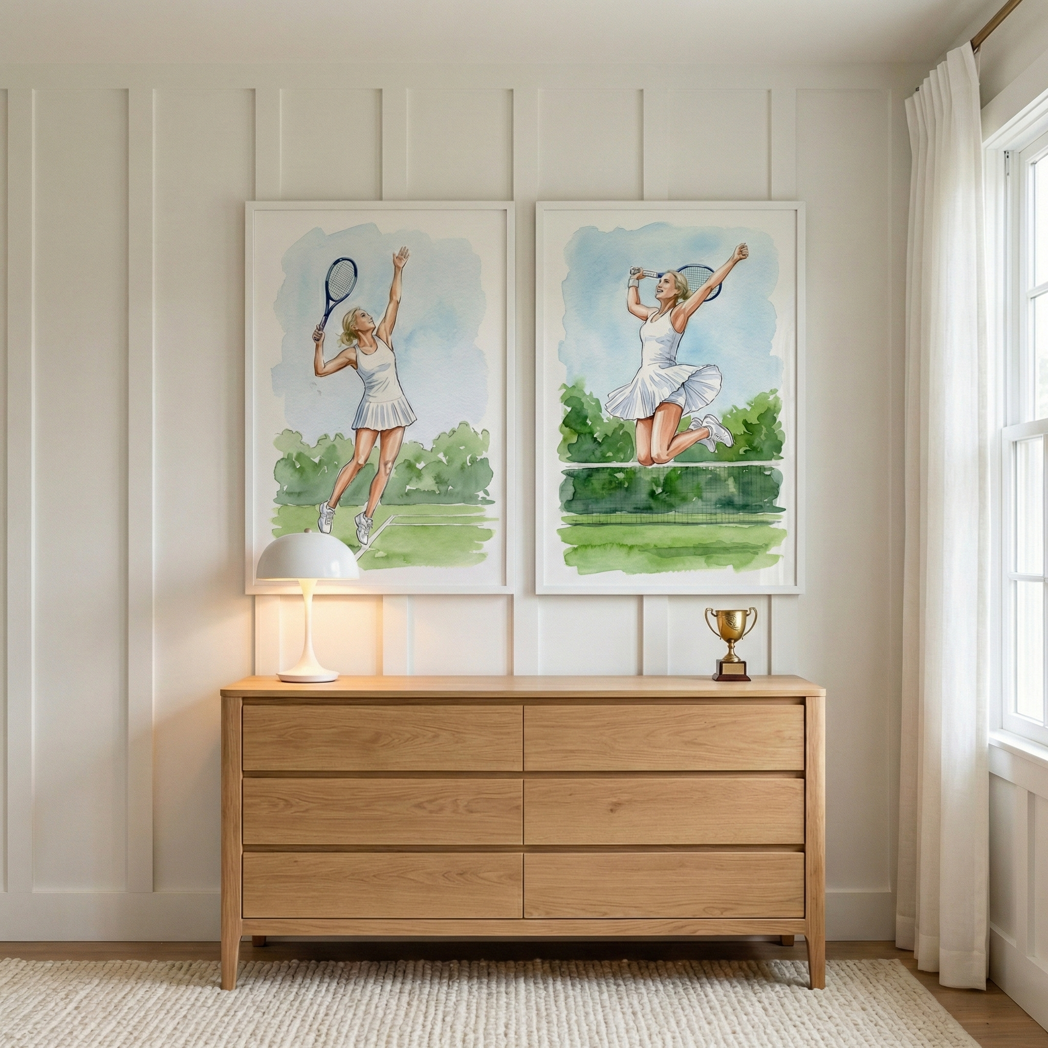 Watercolor Tennis Artwork Set of 2 - Winning Tennis Spirit