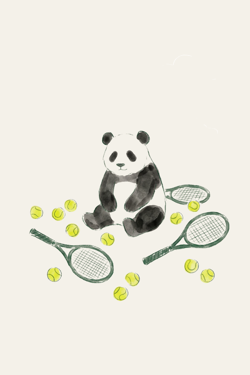 Watercolor Tennis Ball Panda Wall Art - Sporty Ink Panda