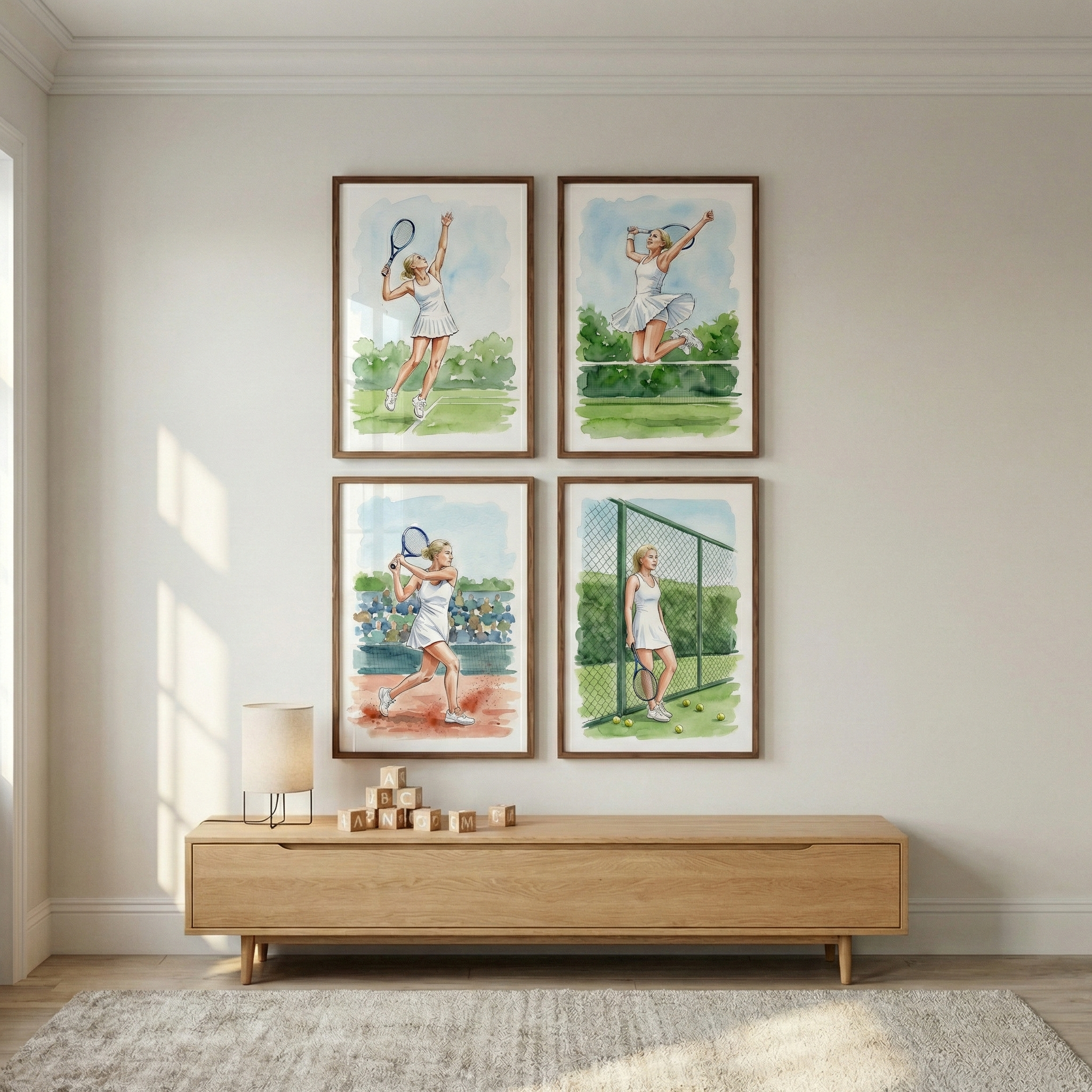 Tennis Player Wall Art Set of 4 - Tennis Court Grace