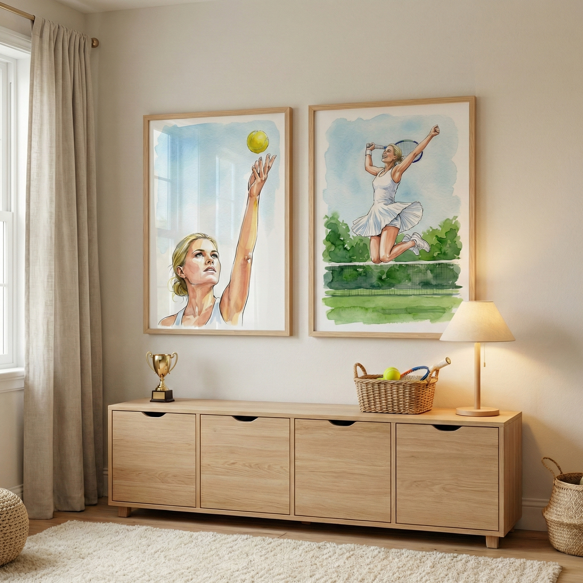 Female Tennis Player Wall Art Set of 2 - Court Side Triumph