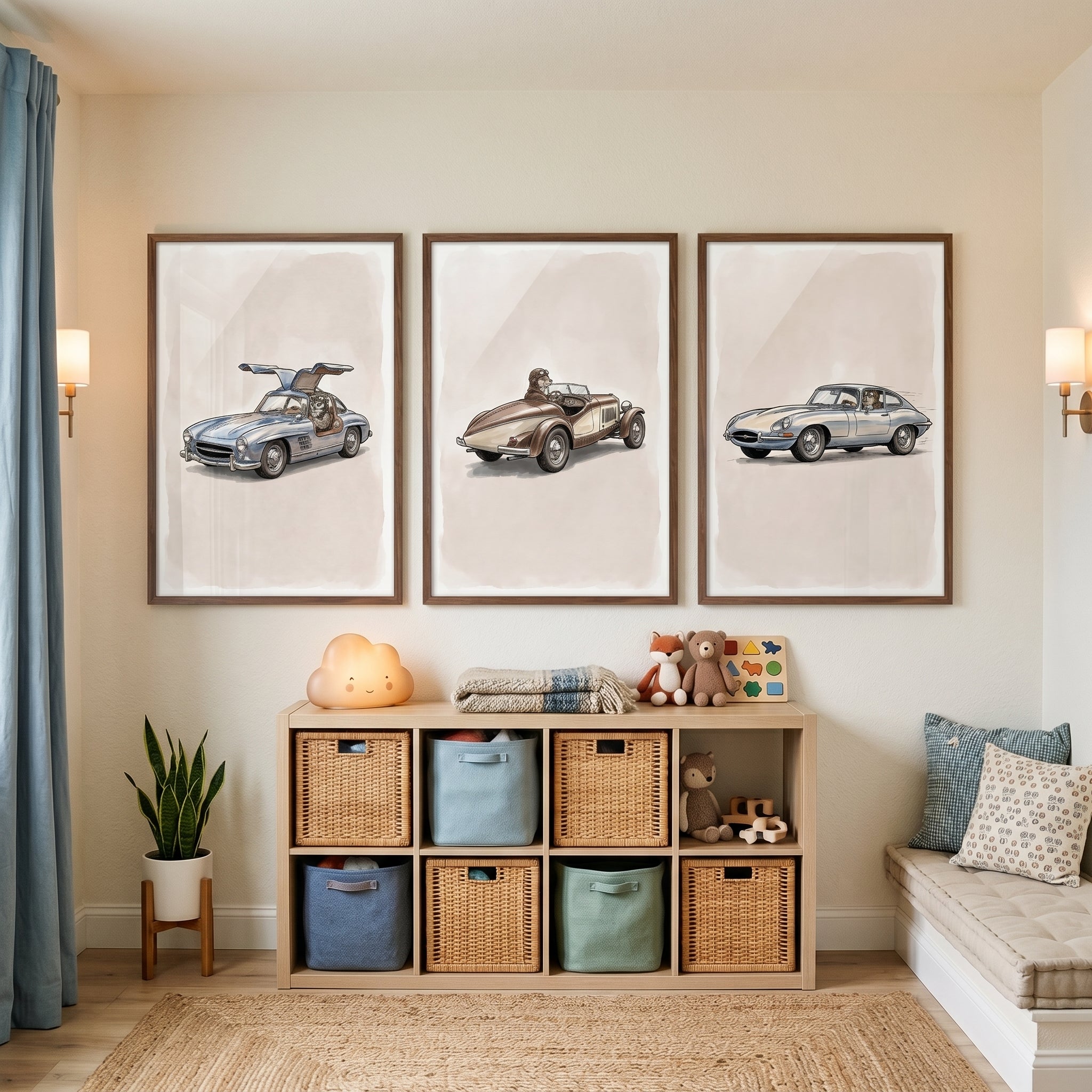 Watercolor Vintage Car Animal Wall Art Set of 3 - Vintage Canine Cruisers