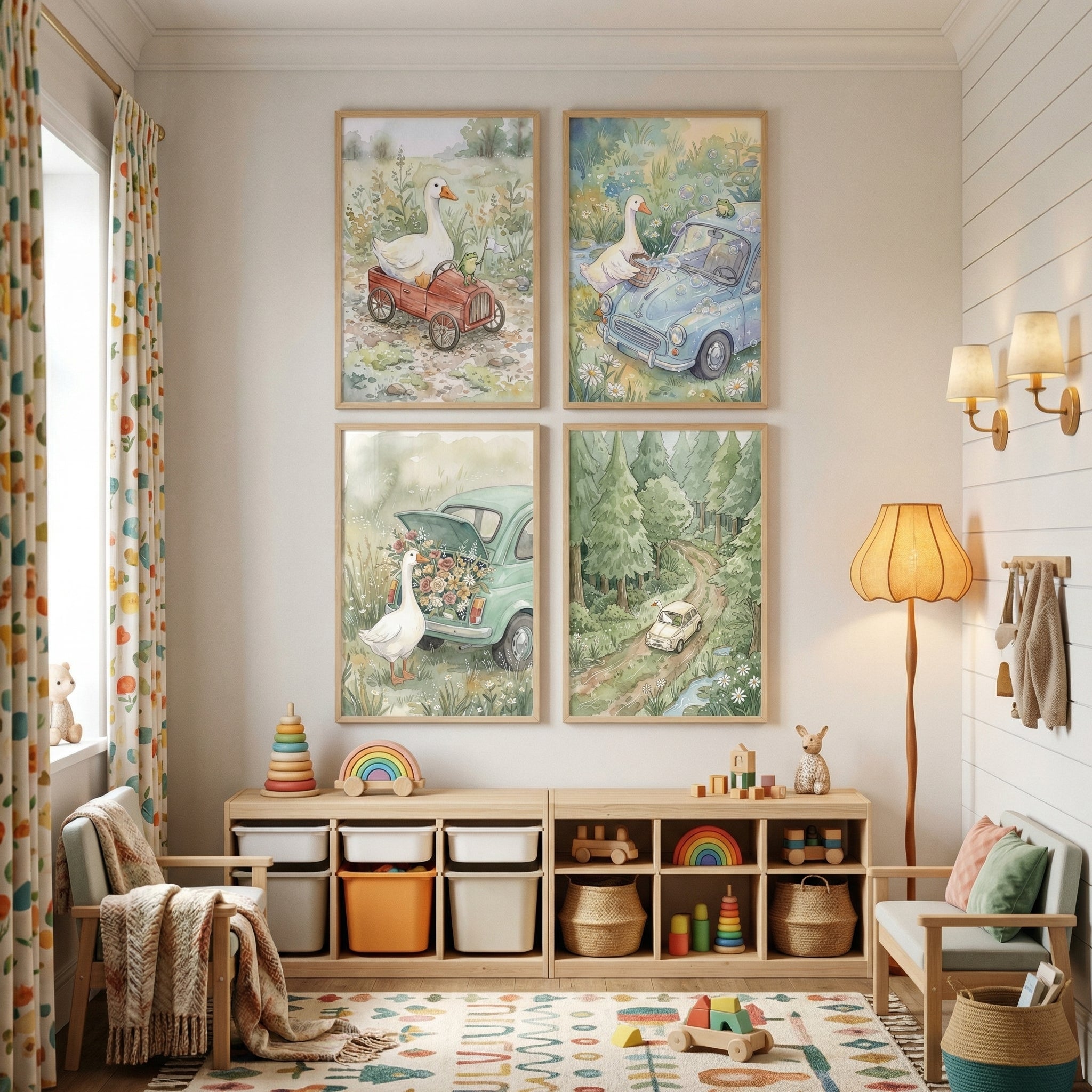 Watercolor Vintage Car Goose Wall Art Set of 4 - Goose Road Trip