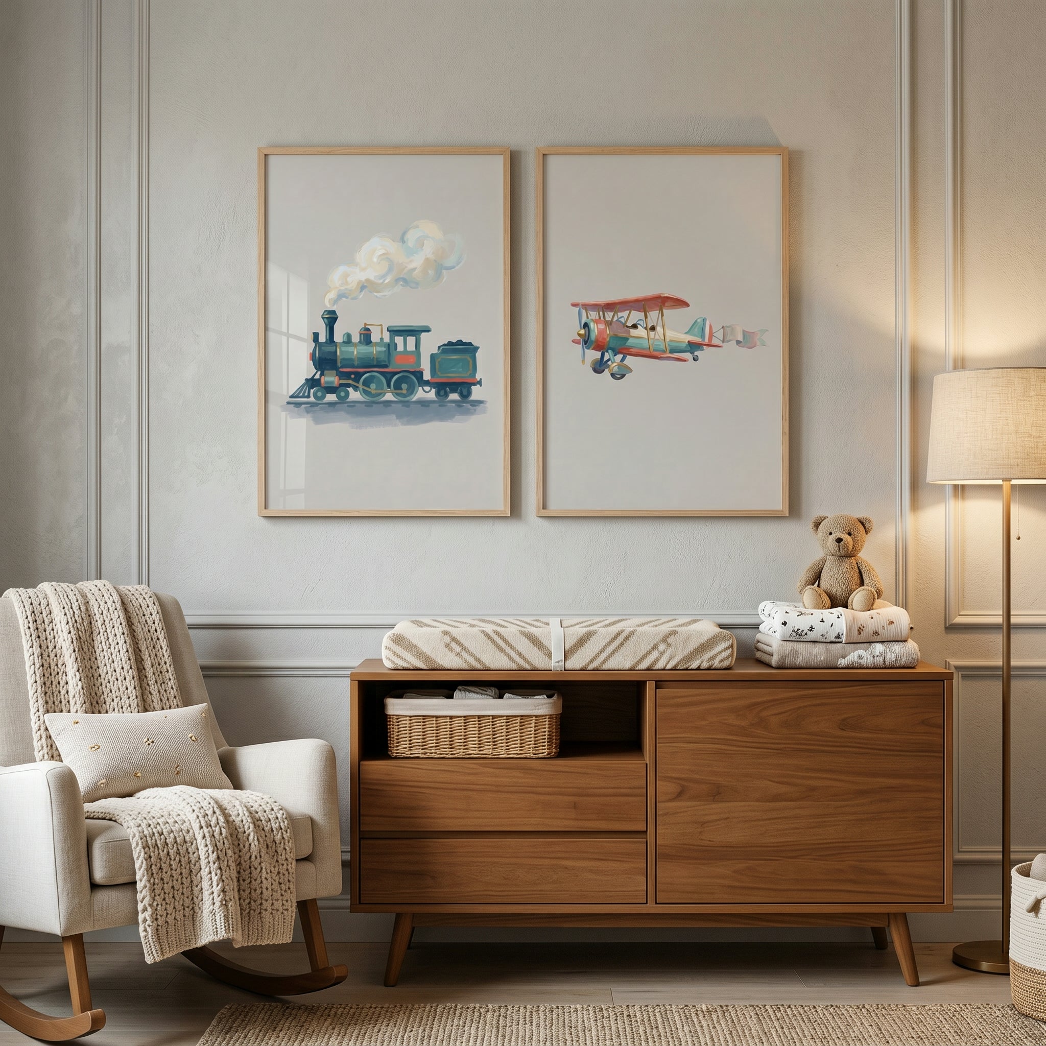 Watercolor Vintage Transportation Wall Art Set of 2 - Vintage Travel Set