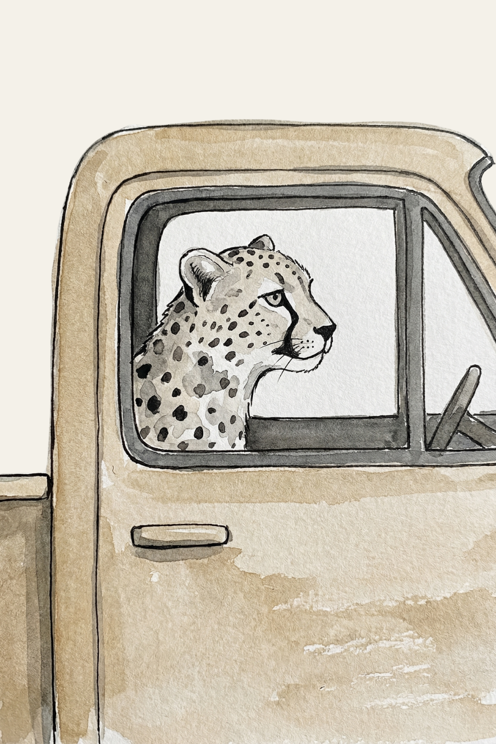 Watercolor Vintage Truck Cheetah Wall Art - Wild Passenger