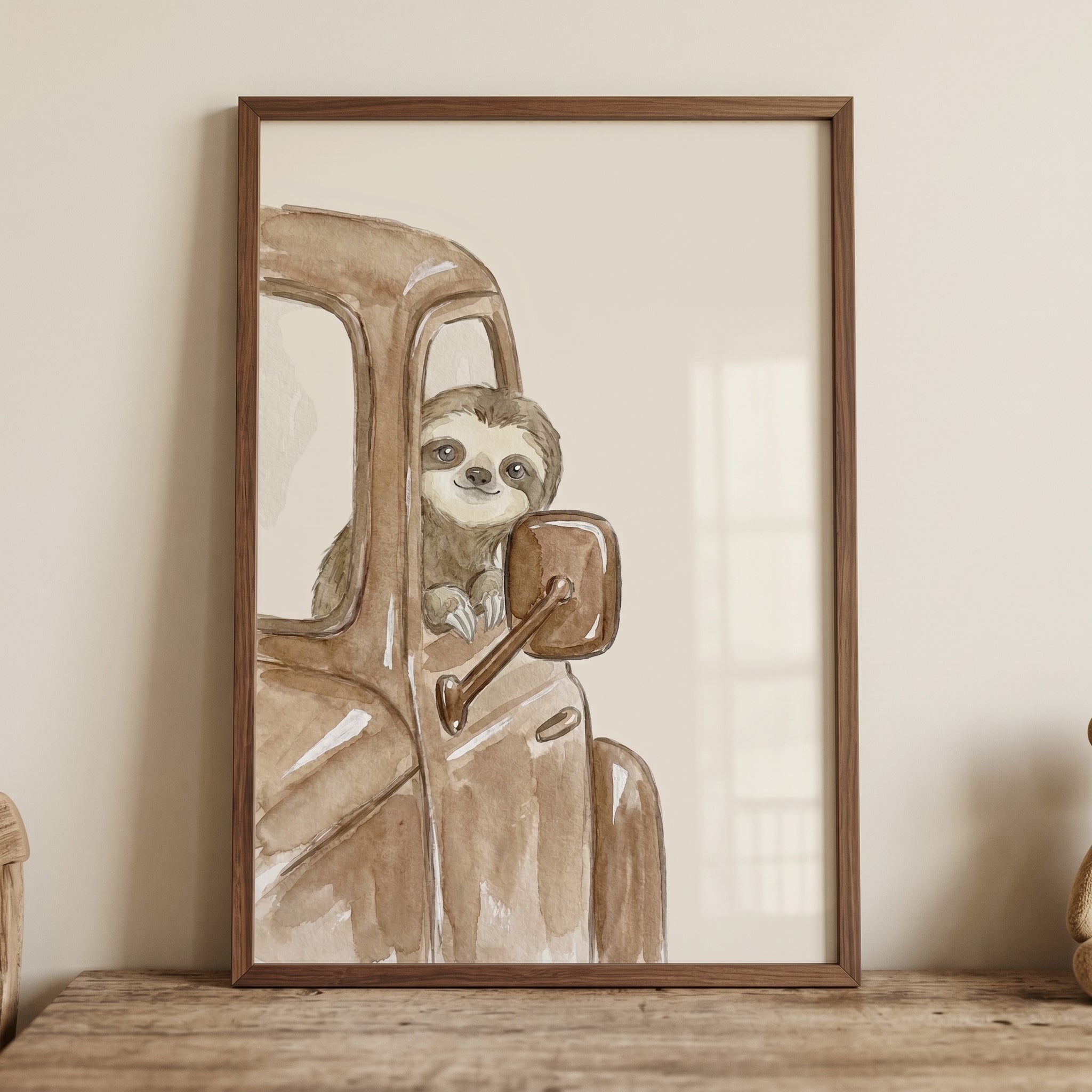 Watercolor Vintage Truck Sloth Wall Art - Slow Lane Traveler