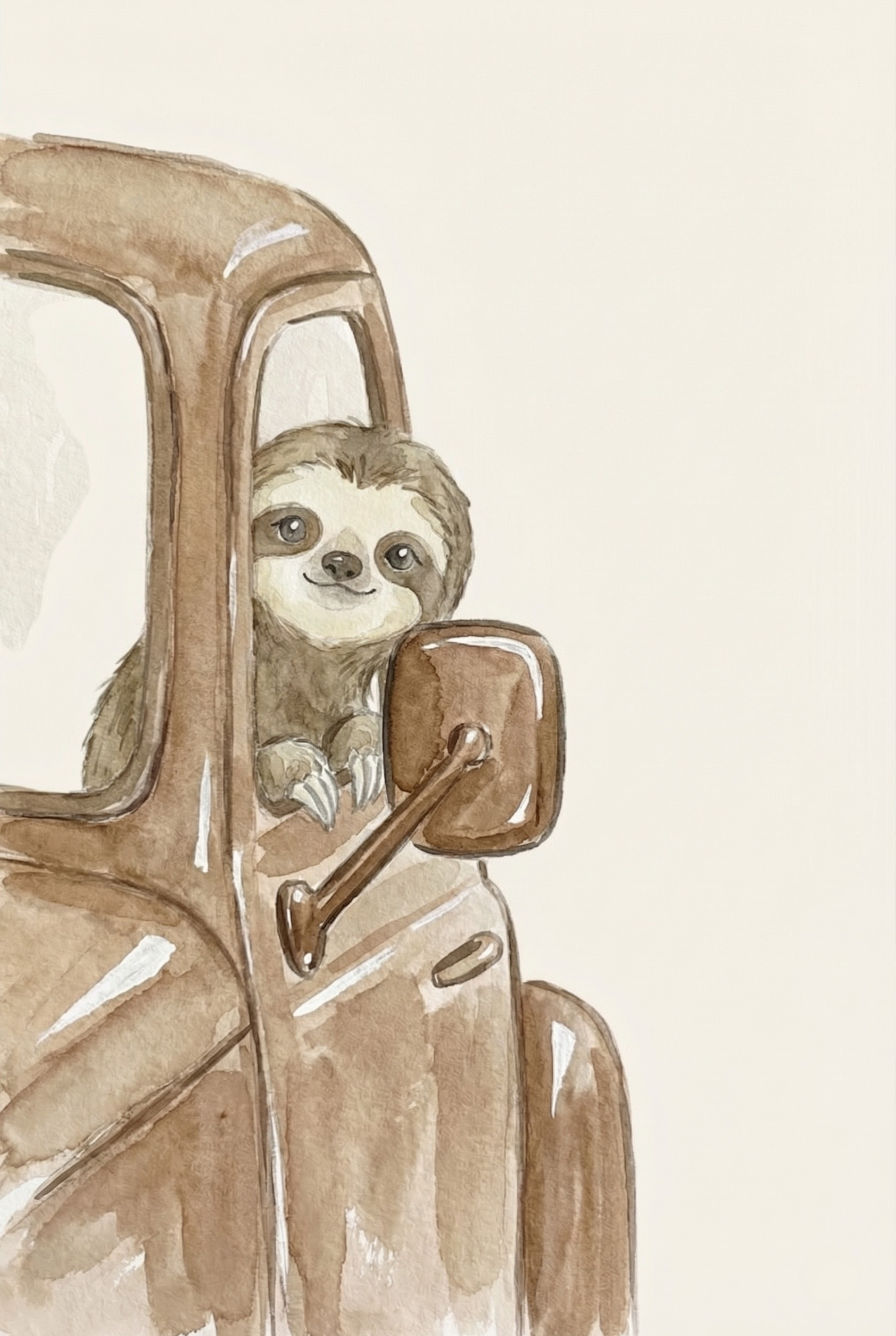 Watercolor Vintage Truck Sloth Wall Art - Slow Lane Traveler