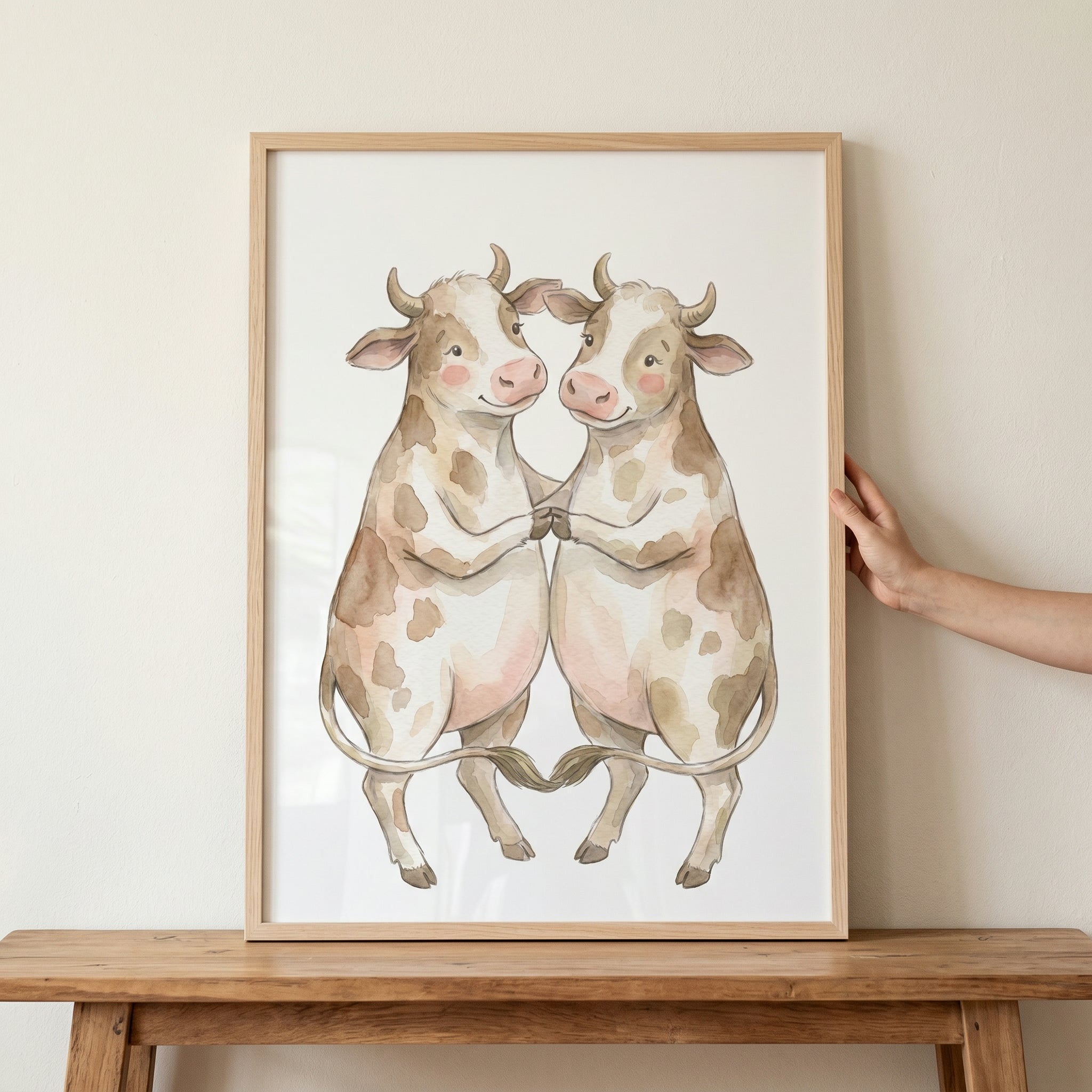 Watercolor Whimsical Dancing Cow Wall Art - Sweet Moo Mates