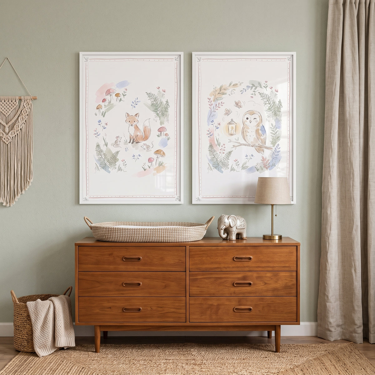 Woodland Animal Wall Art Set of 2 - Soft Nature Duo