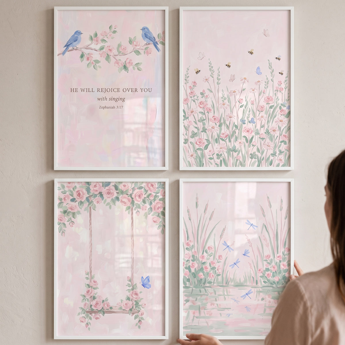 Watercolor Whimsical Garden Wall Art Set Of 4 - Pastel Garden Song